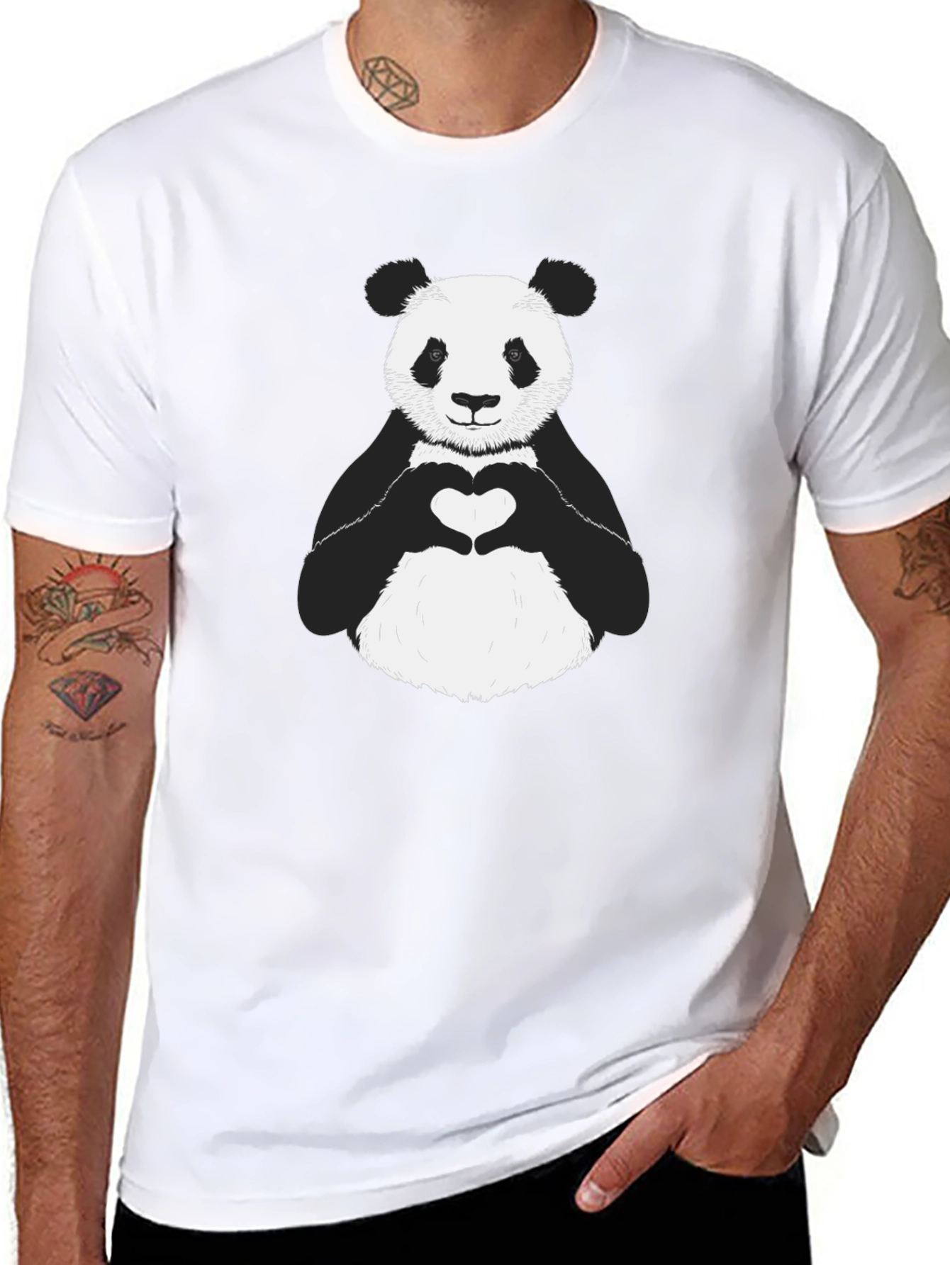 Panda Heart Graphic Tee - Black Unisex Shirt