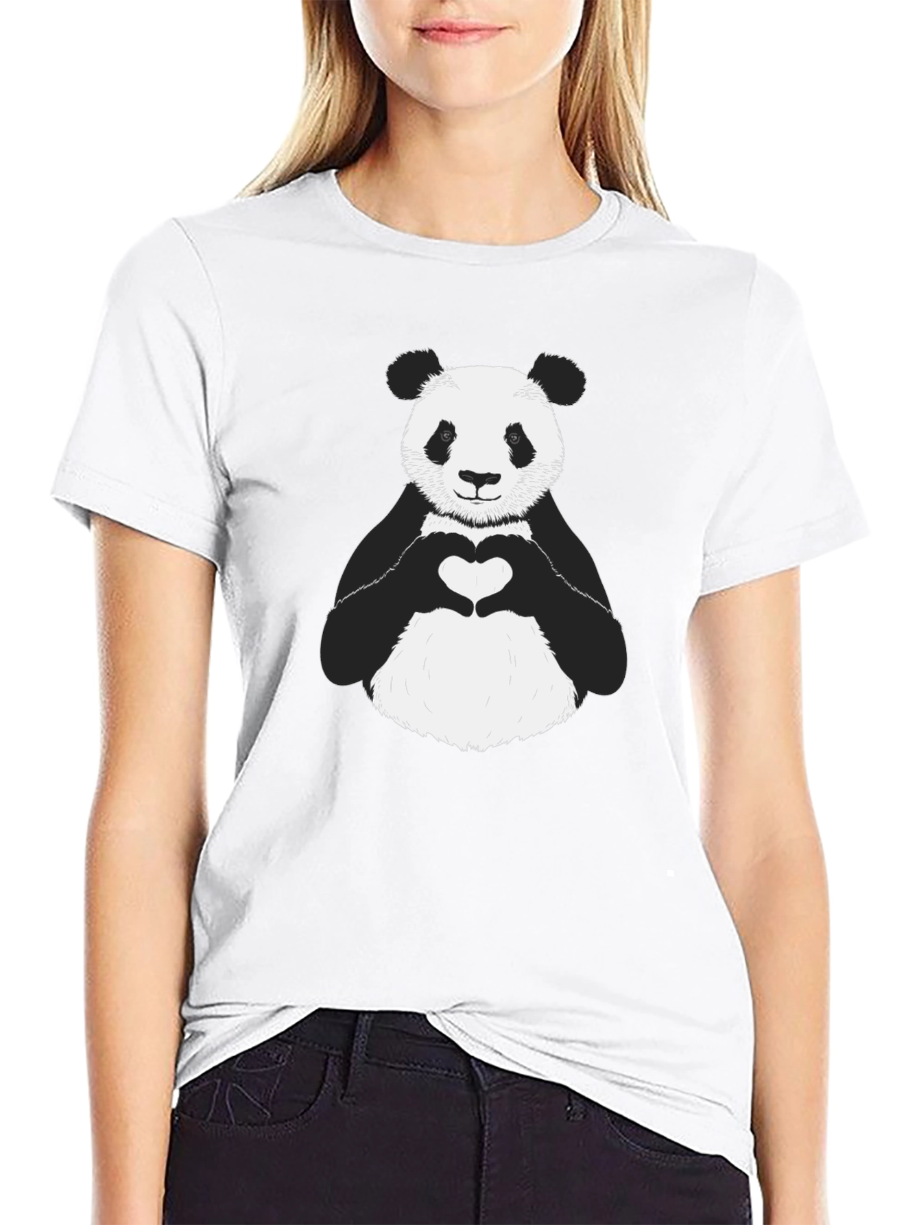 Panda Heart Graphic Tee - Black Unisex Shirt