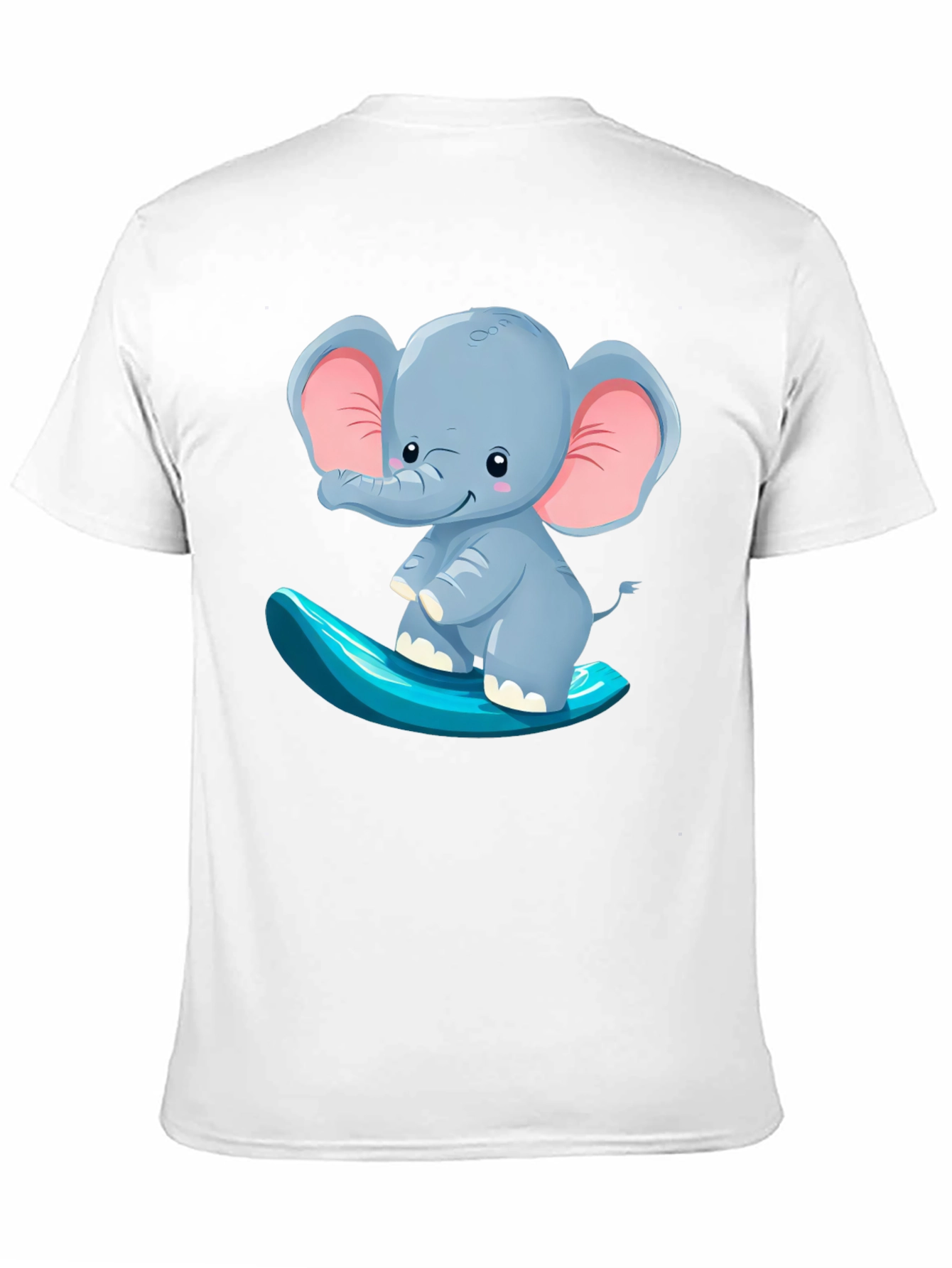 Cute Elephant Surfing Tee - Black Cotton T-Shirt