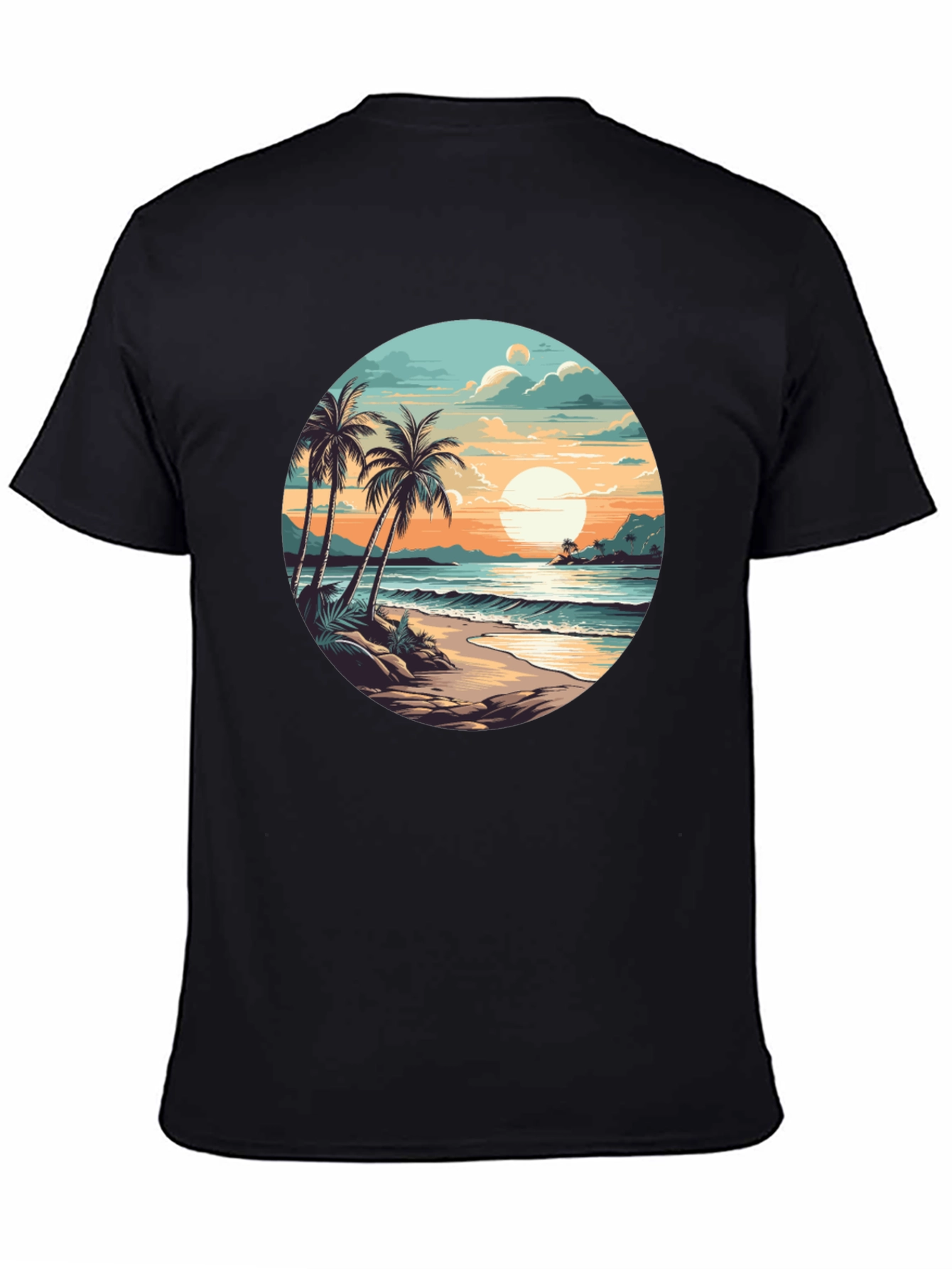 Tropical Beach Sunset Graphic Tee - Black