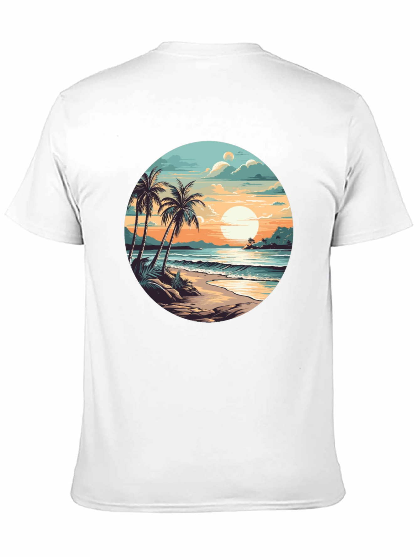 Tropical Beach Sunset Graphic Tee - Black