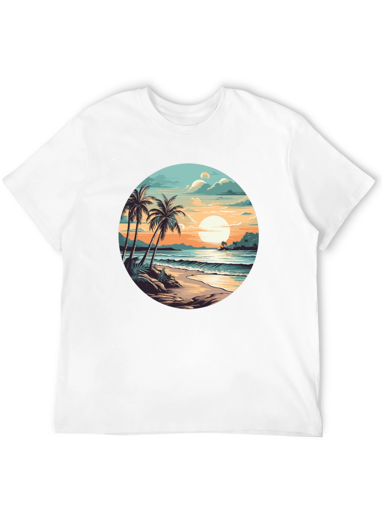 Tropical Beach Sunset Graphic Tee - Black