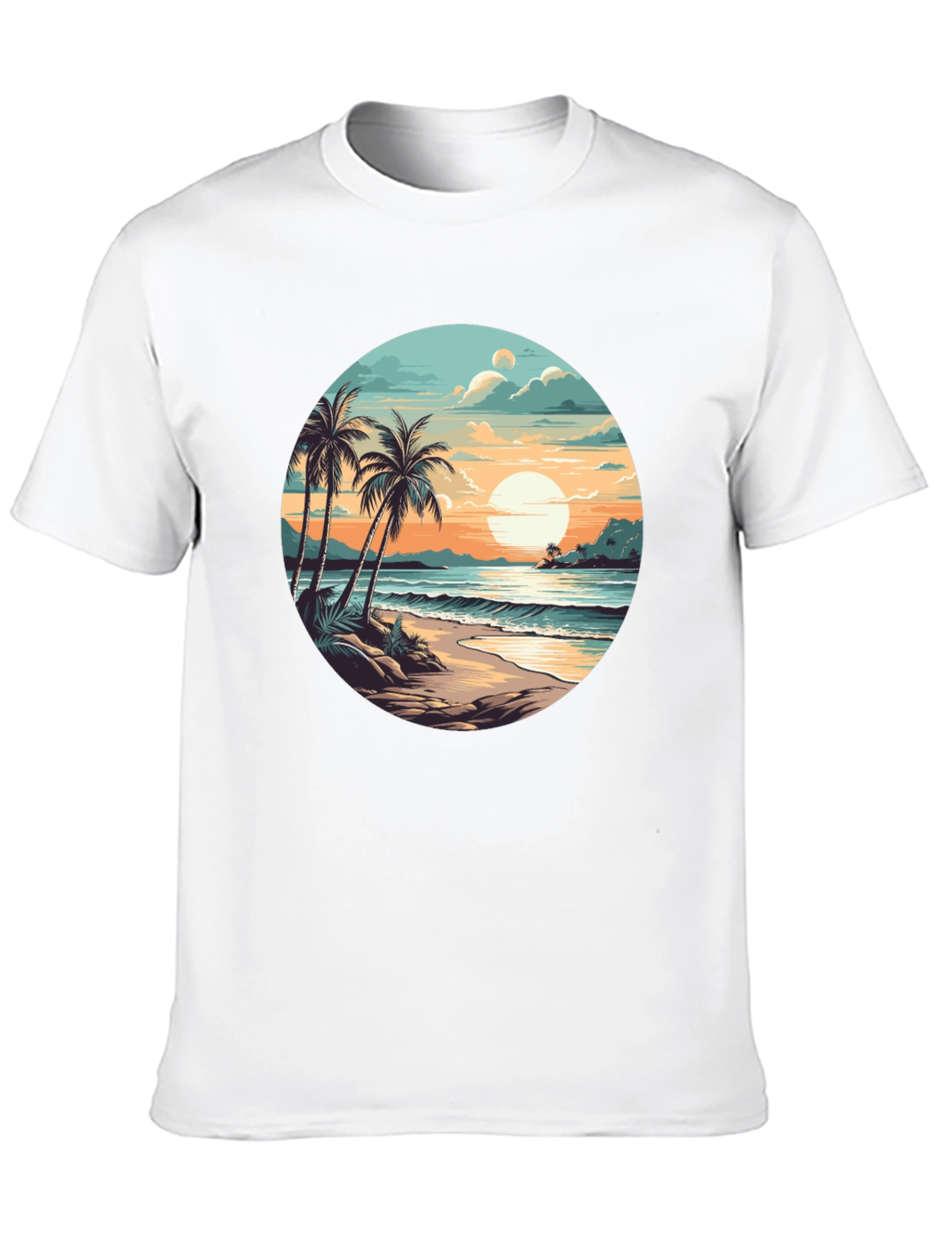 Tropical Beach Sunset Graphic Tee - Black