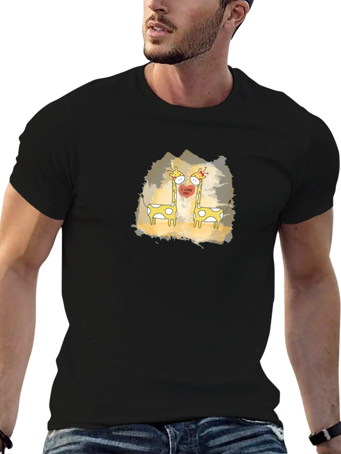 Cute Giraffe Love T-Shirt - Black