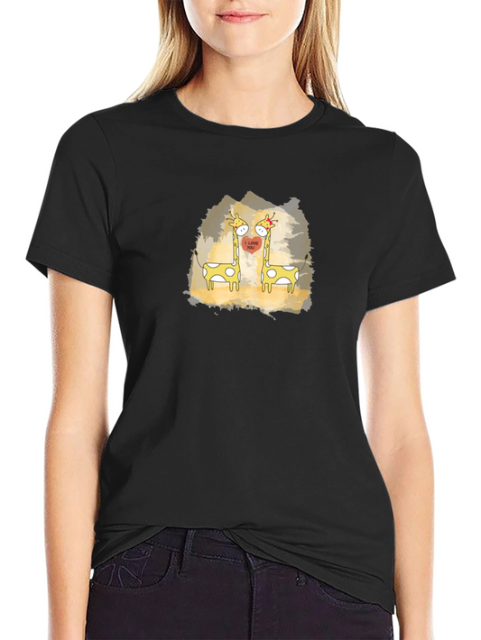 Cute Giraffe Love T-Shirt - Black