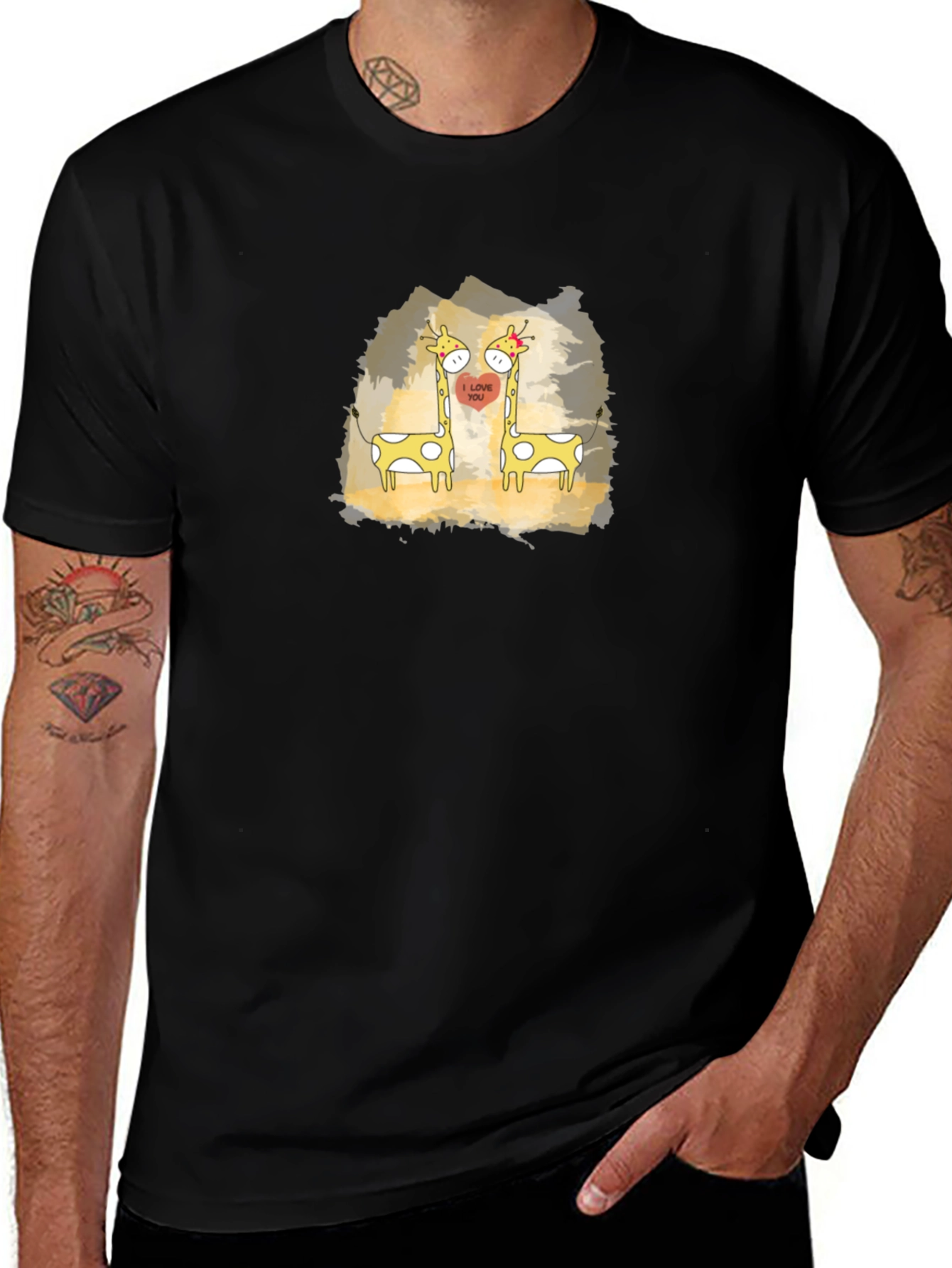 Cute Giraffe Love T-Shirt - Black