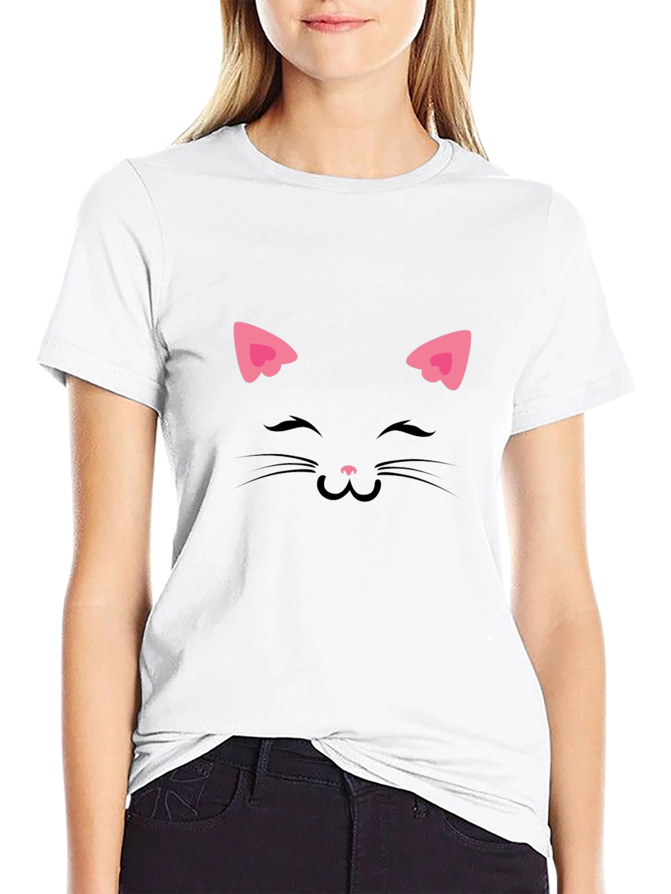 Cute Black Cat Face Graphic Tee