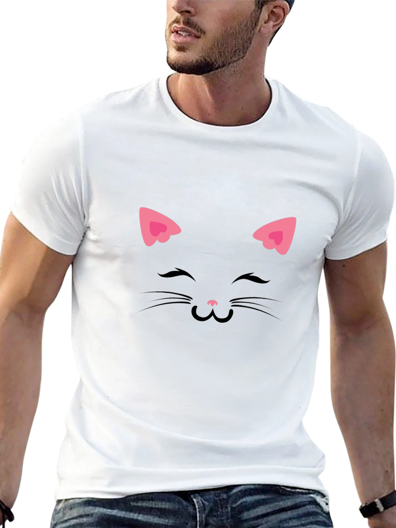 Cute Black Cat Face Graphic Tee