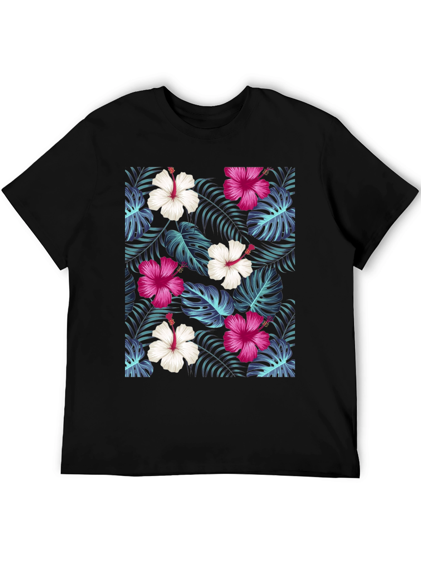 Tropical Floral Print Black T-Shirt