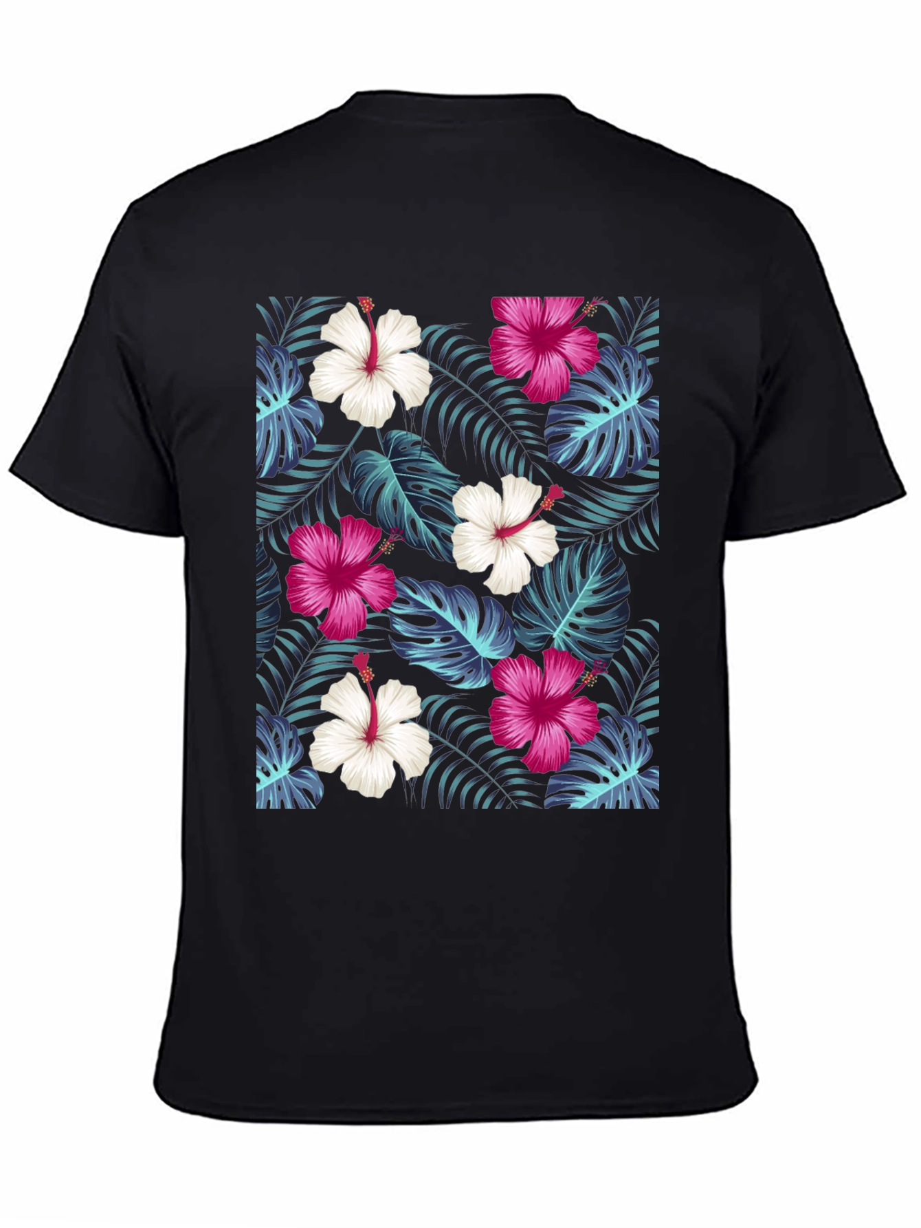 Tropical Floral Print Black T-Shirt