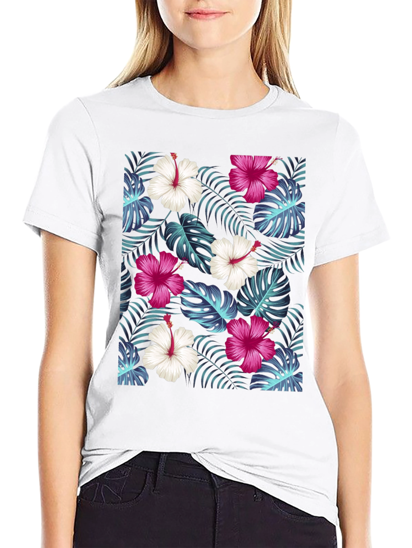 Tropical Floral Print Black T-Shirt