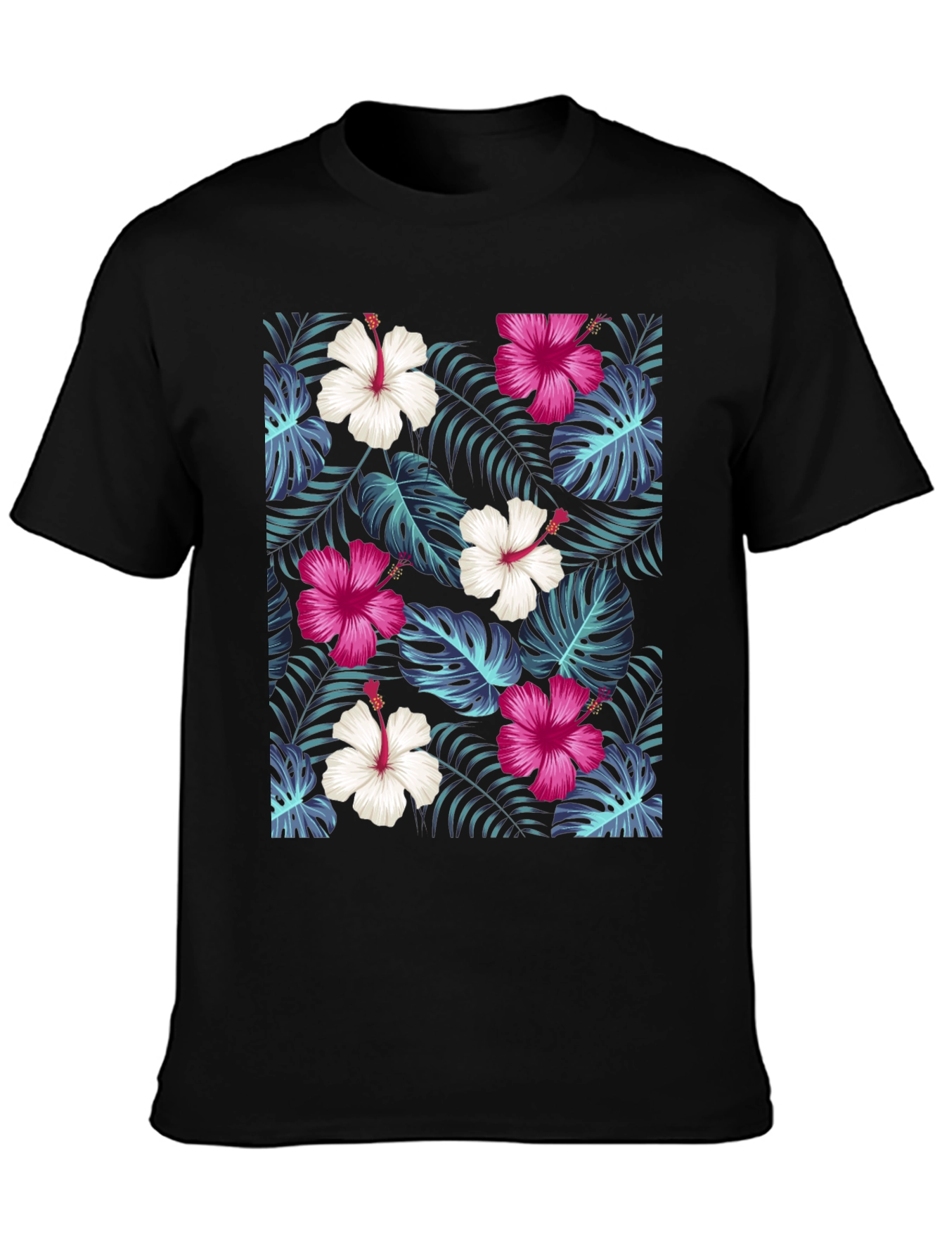 Tropical Floral Print Black T-Shirt