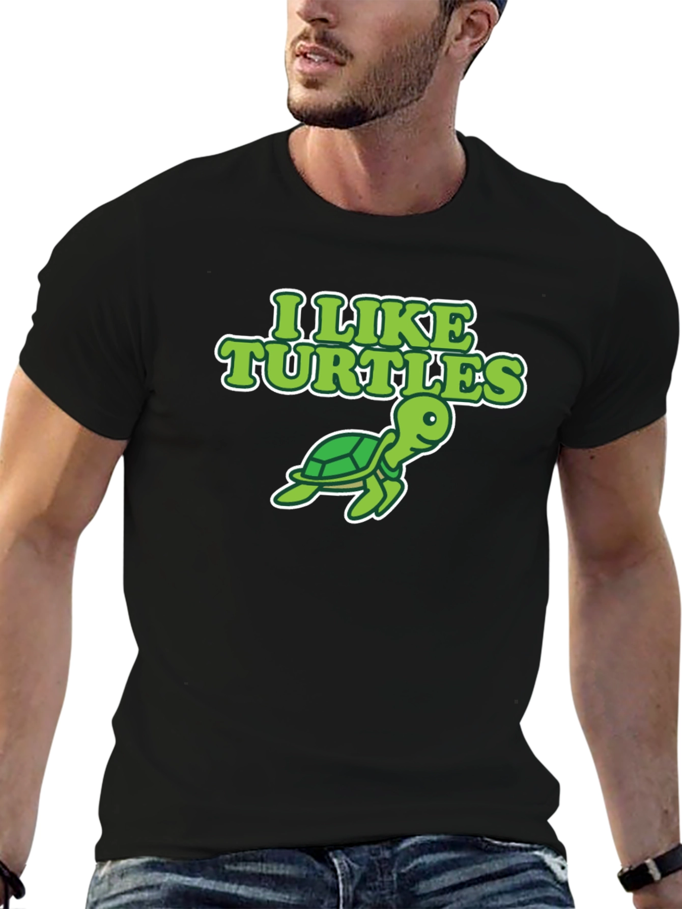 I Like Turtles Graphic Tee - Black Cotton T-Shirt