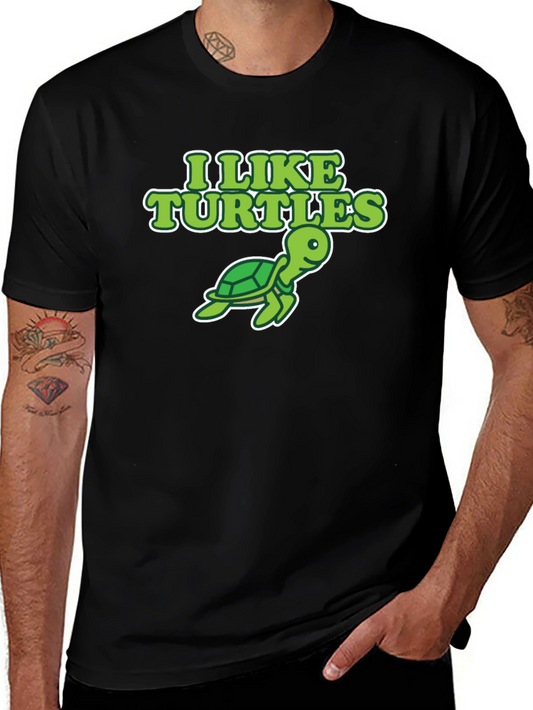 I Like Turtles Graphic Tee - Black Cotton T-Shirt