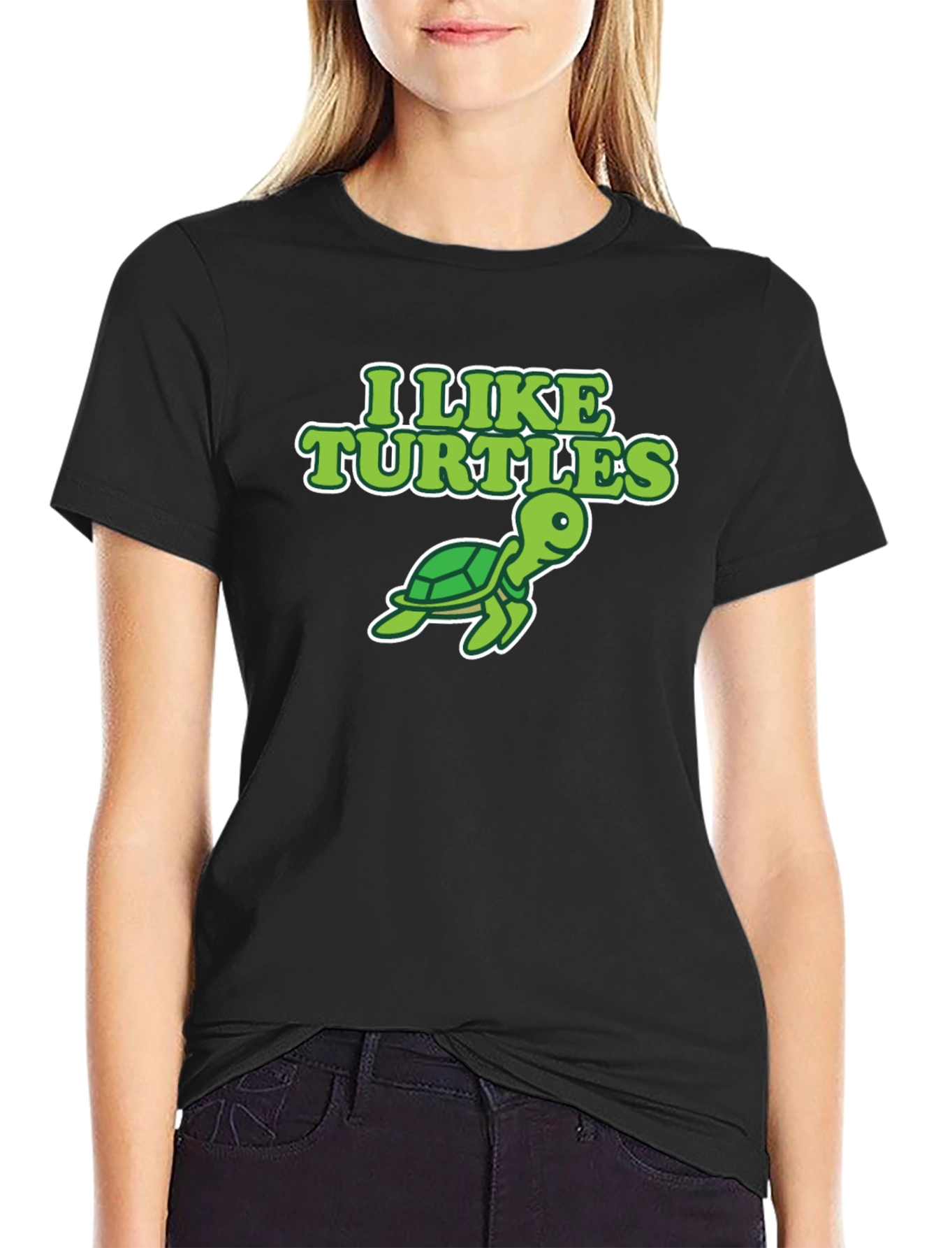 I Like Turtles Graphic Tee - Black Cotton T-Shirt