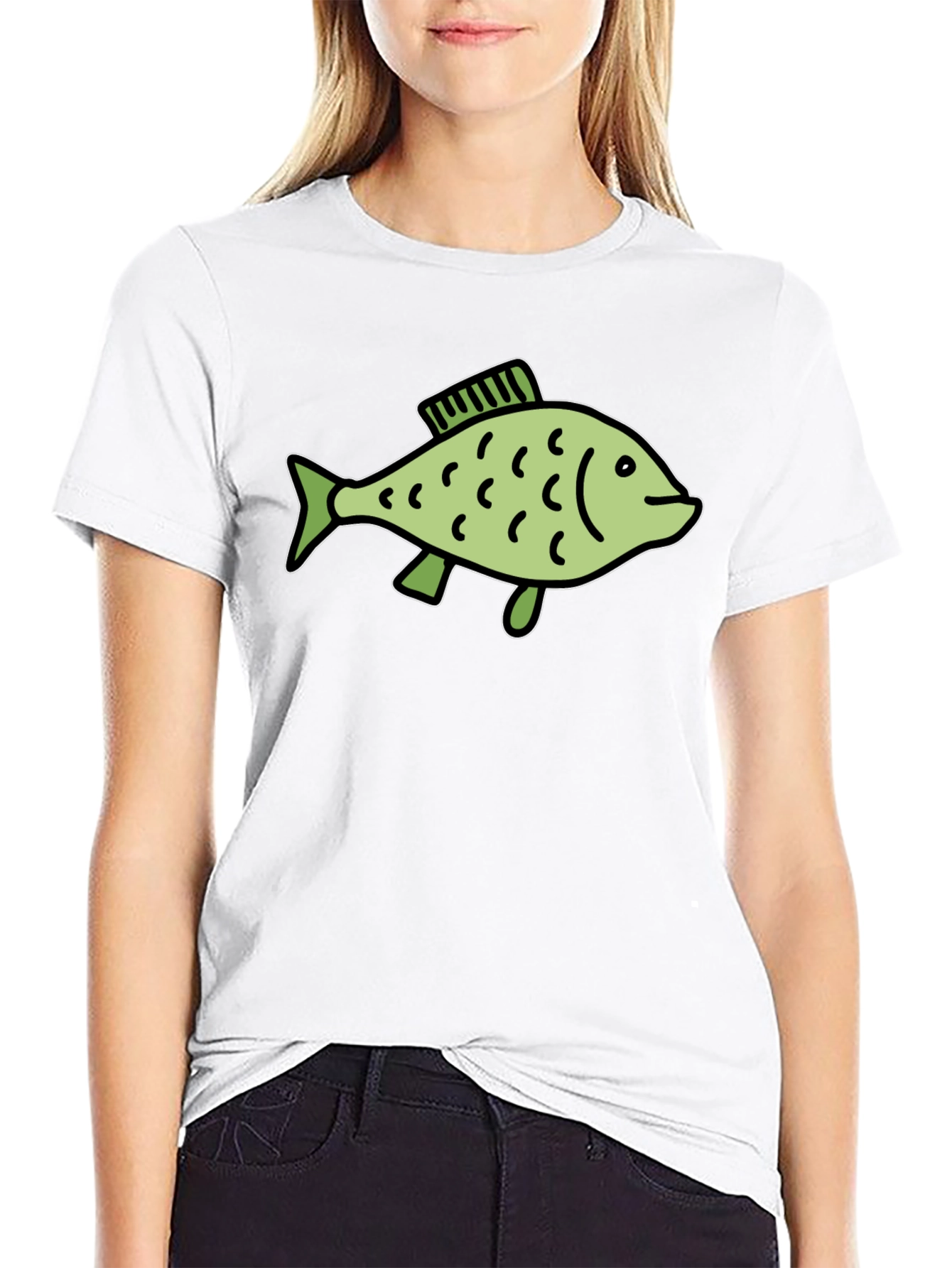 Black T-Shirt with Green Fish Graphic