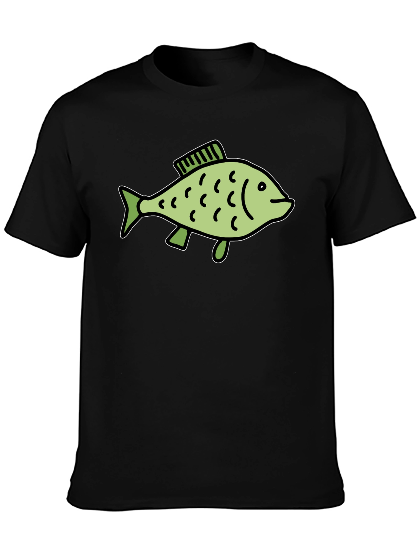 Black T-Shirt with Green Fish Graphic