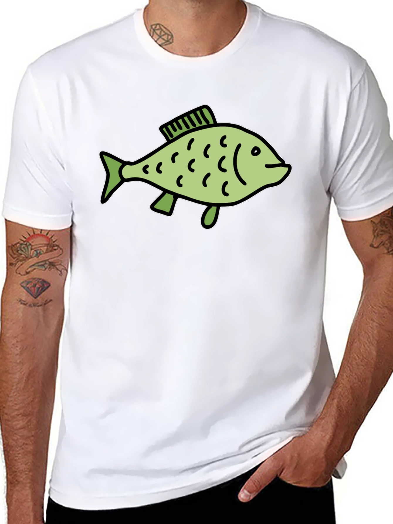 Black T-Shirt with Green Fish Graphic