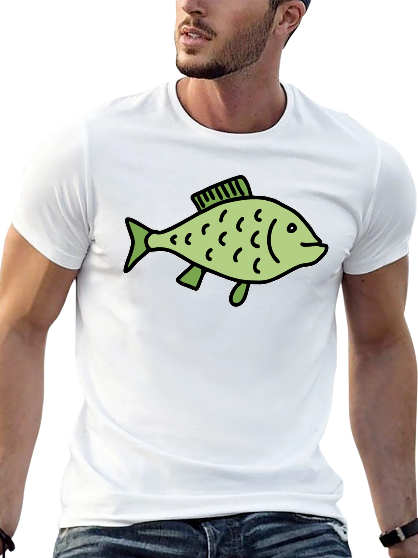 Black T-Shirt with Green Fish Graphic