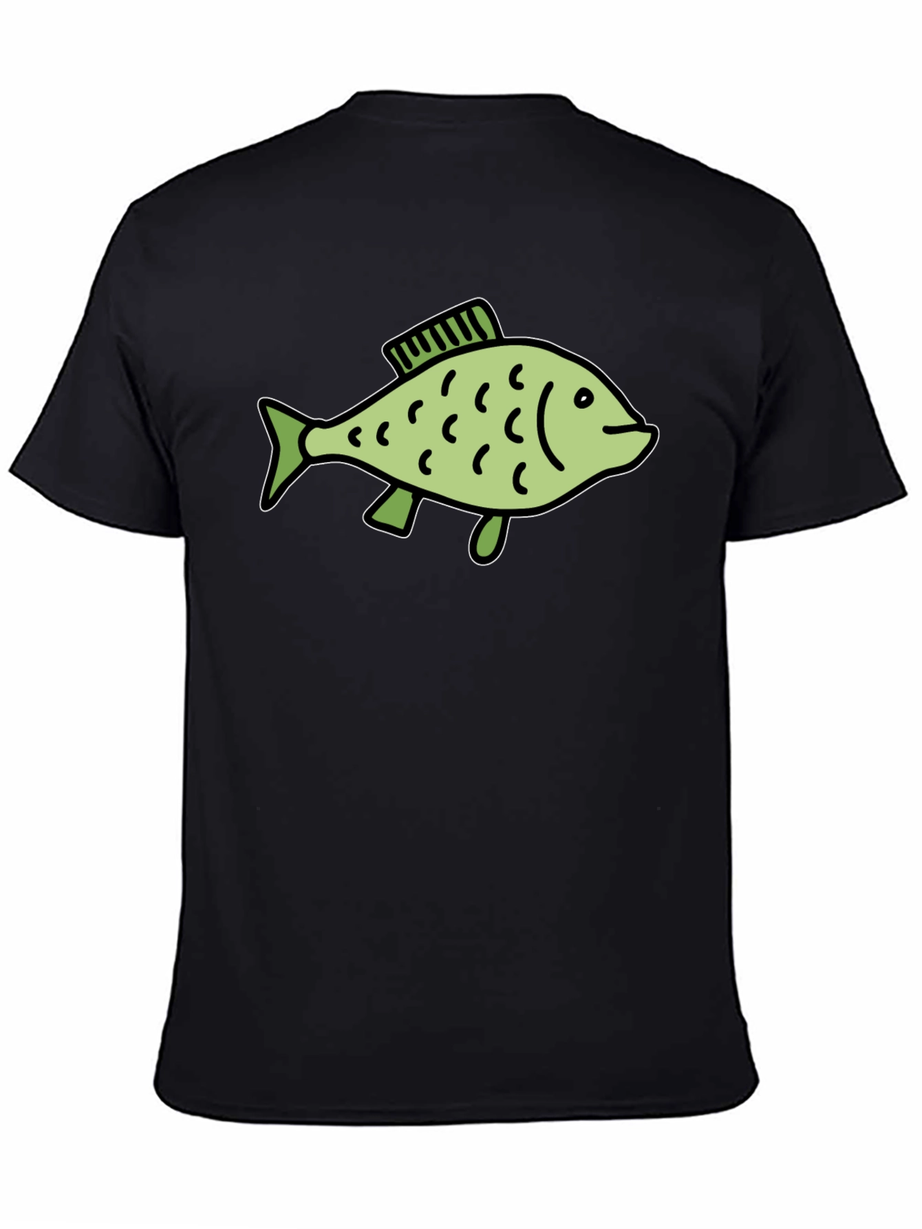 Black T-Shirt with Green Fish Graphic