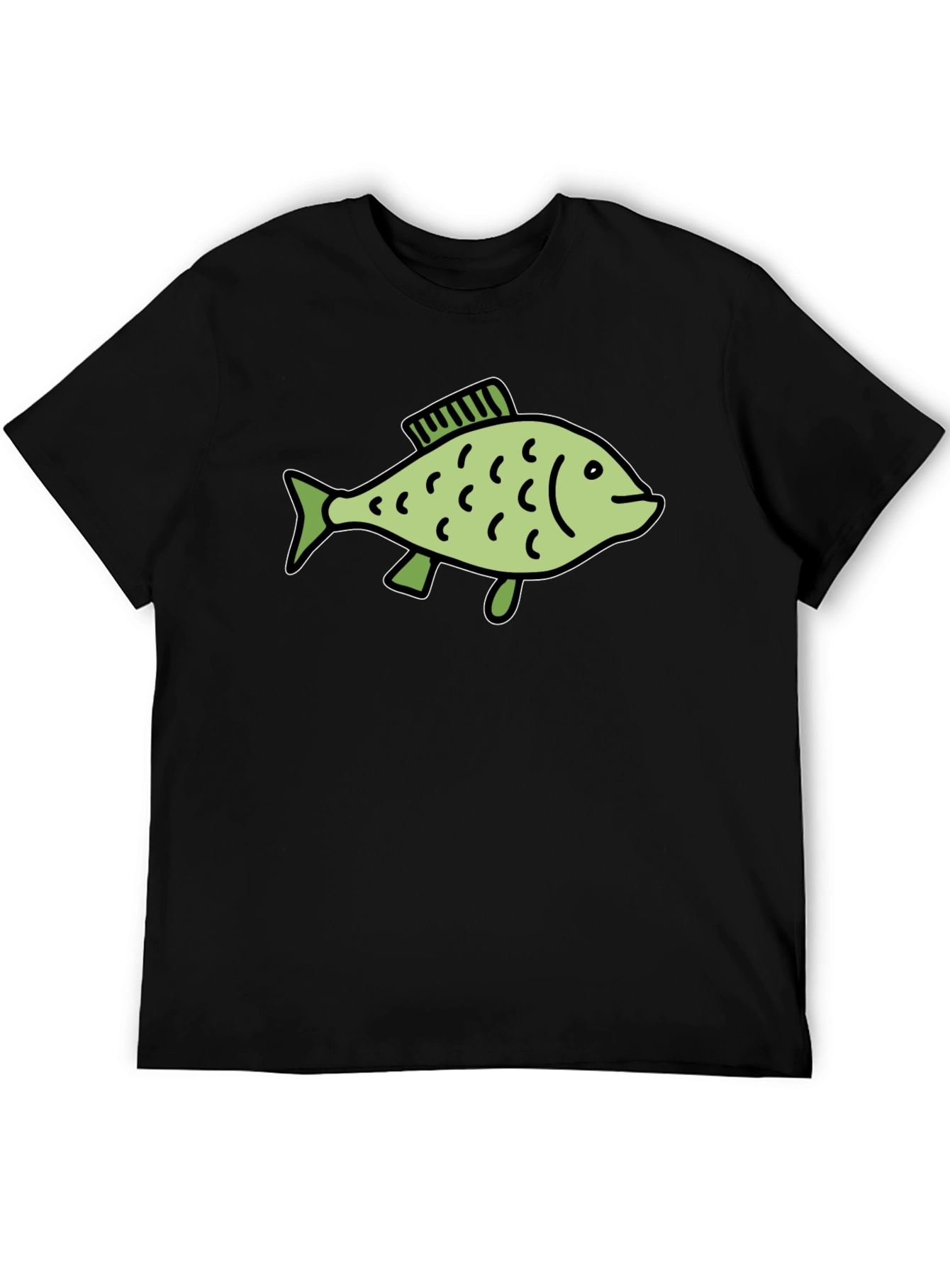 Black T-Shirt with Green Fish Graphic
