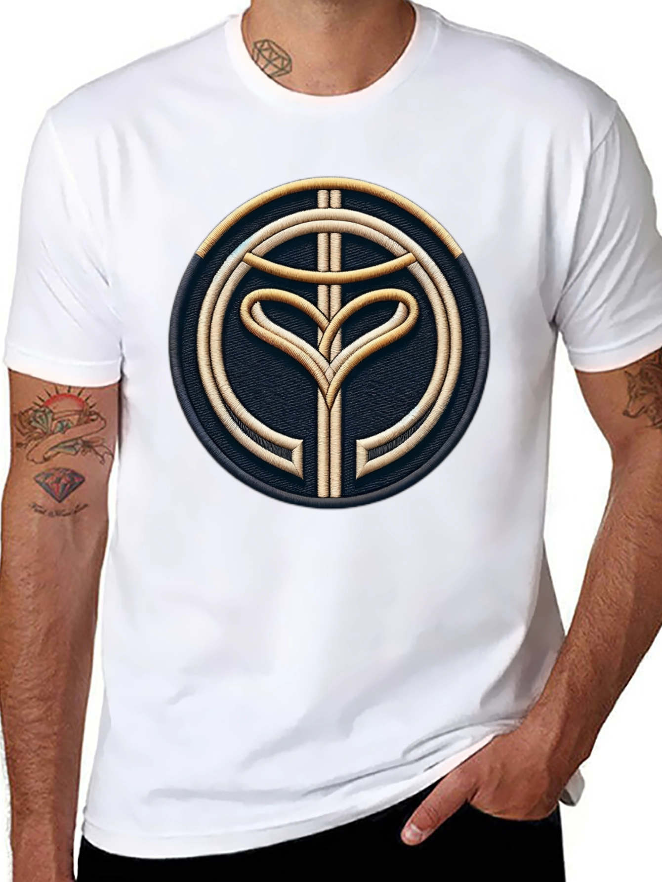 Embroidered Emblem Black Tee - Modern Style
