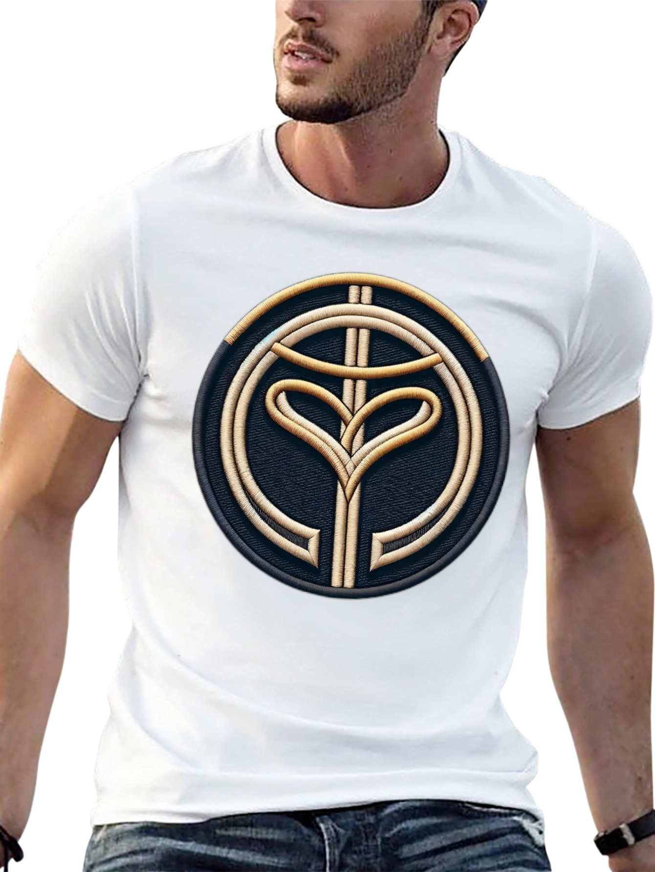 Embroidered Emblem Black Tee - Modern Style
