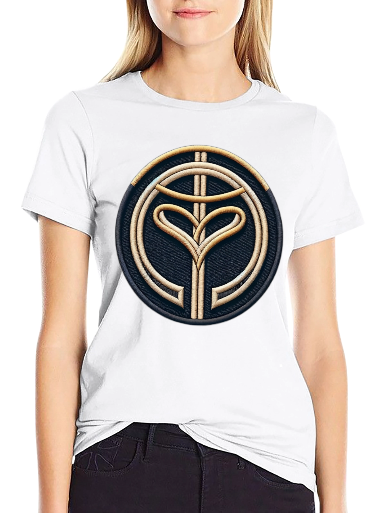 Embroidered Emblem Black Tee - Modern Style