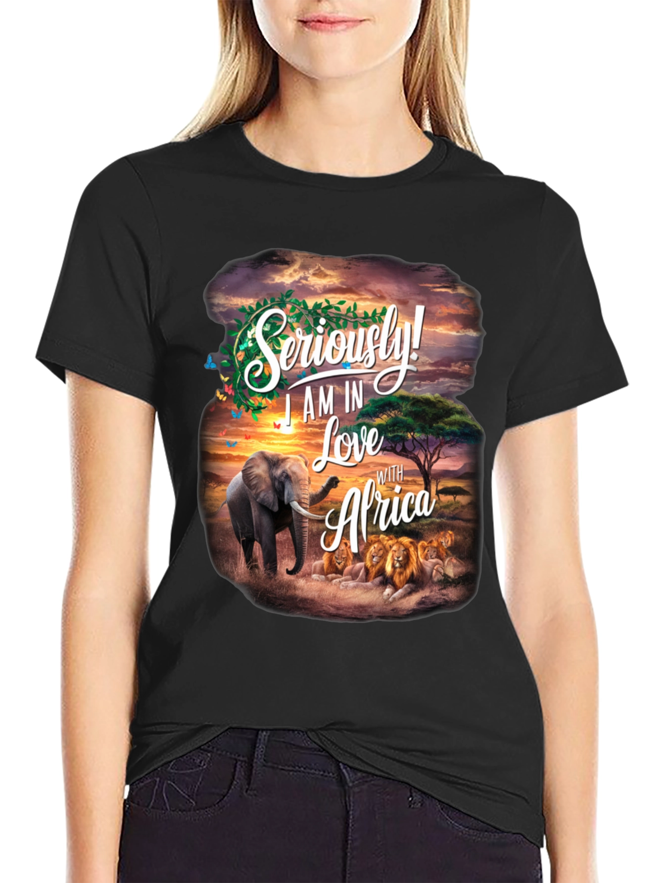 Africa Love Graphic Tee - Wildlife Elephant Lion Design