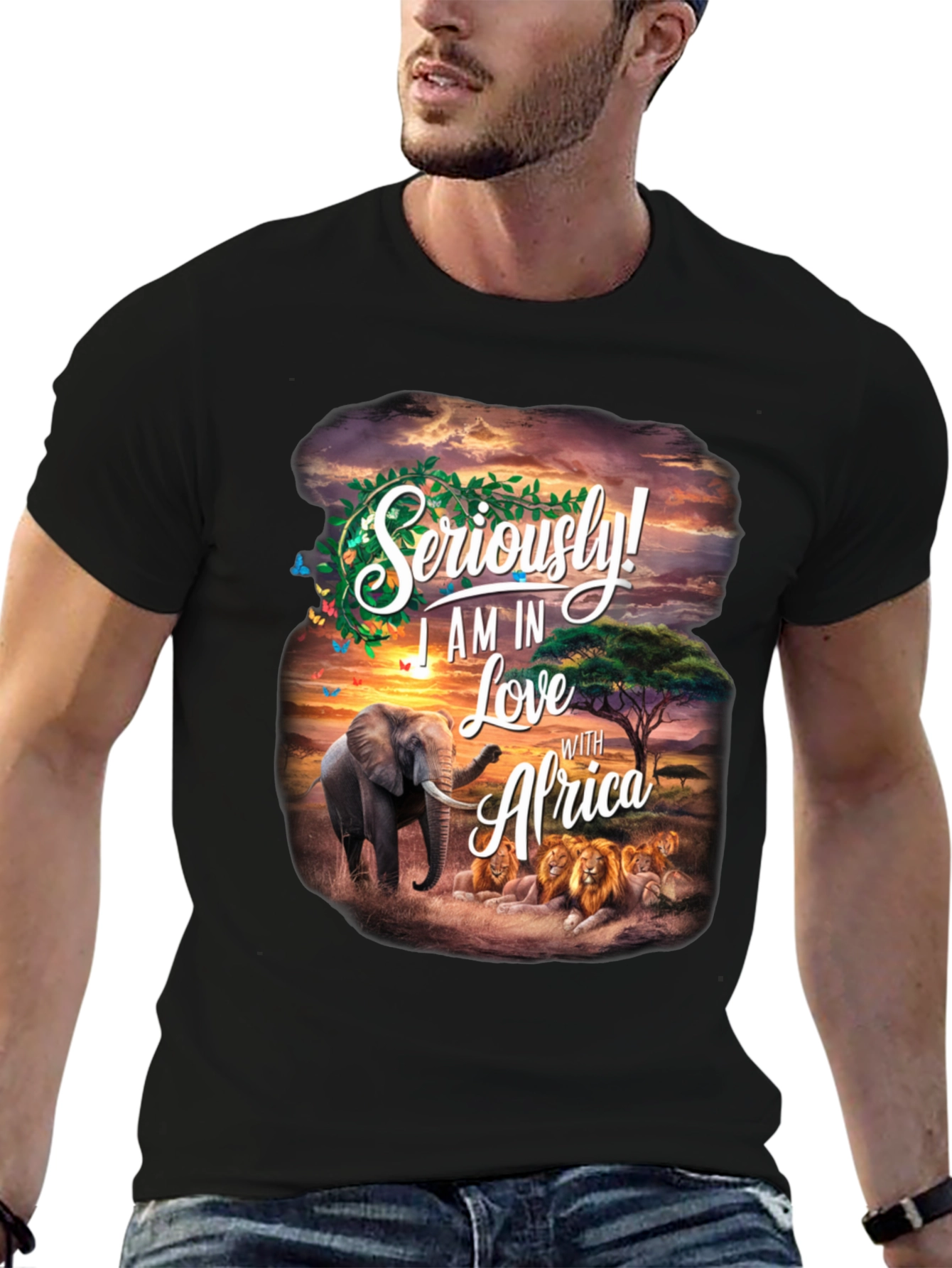 Africa Love Graphic Tee - Wildlife Elephant Lion Design