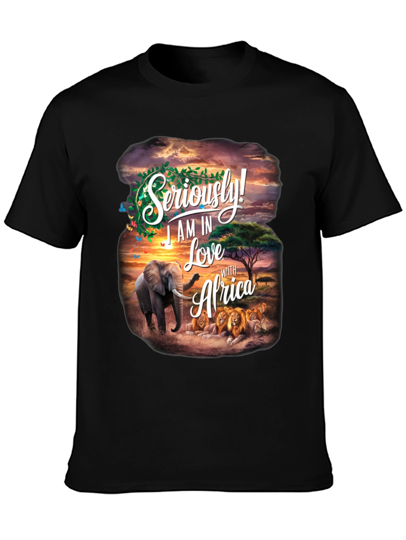 Africa Love Graphic Tee - Wildlife Elephant Lion Design