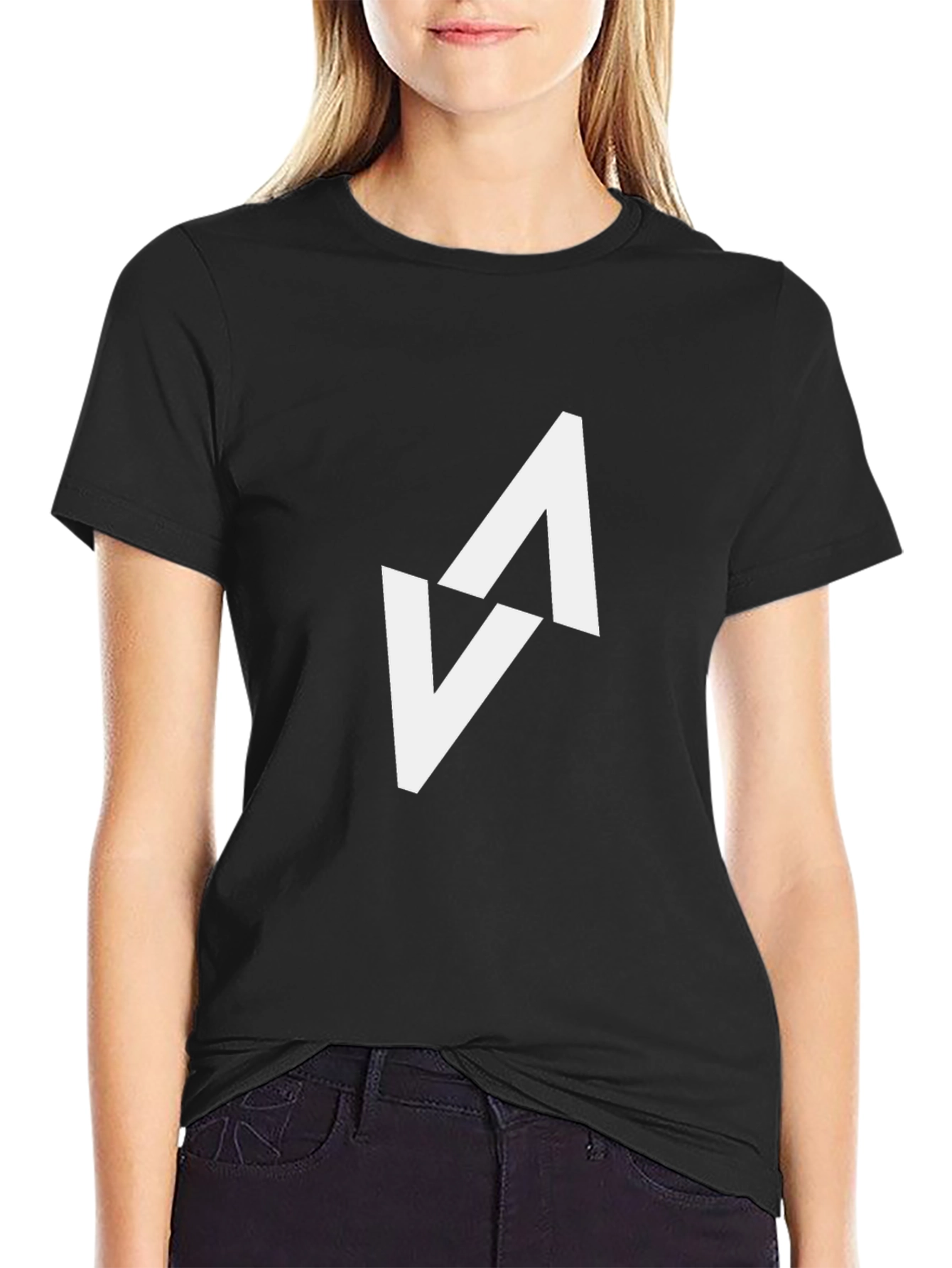 Modern Black T-Shirt with Abstract White Arrow Design