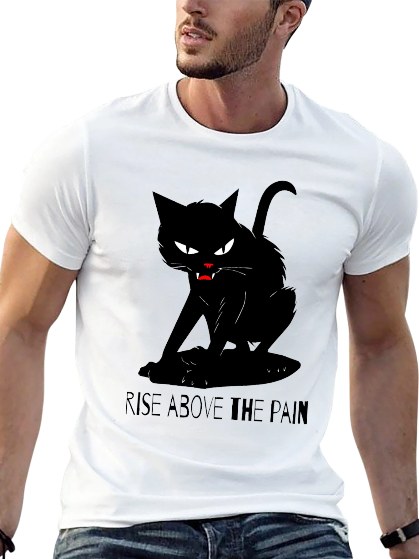 Rise Above the Pain Black Cat Graphic T-Shirt