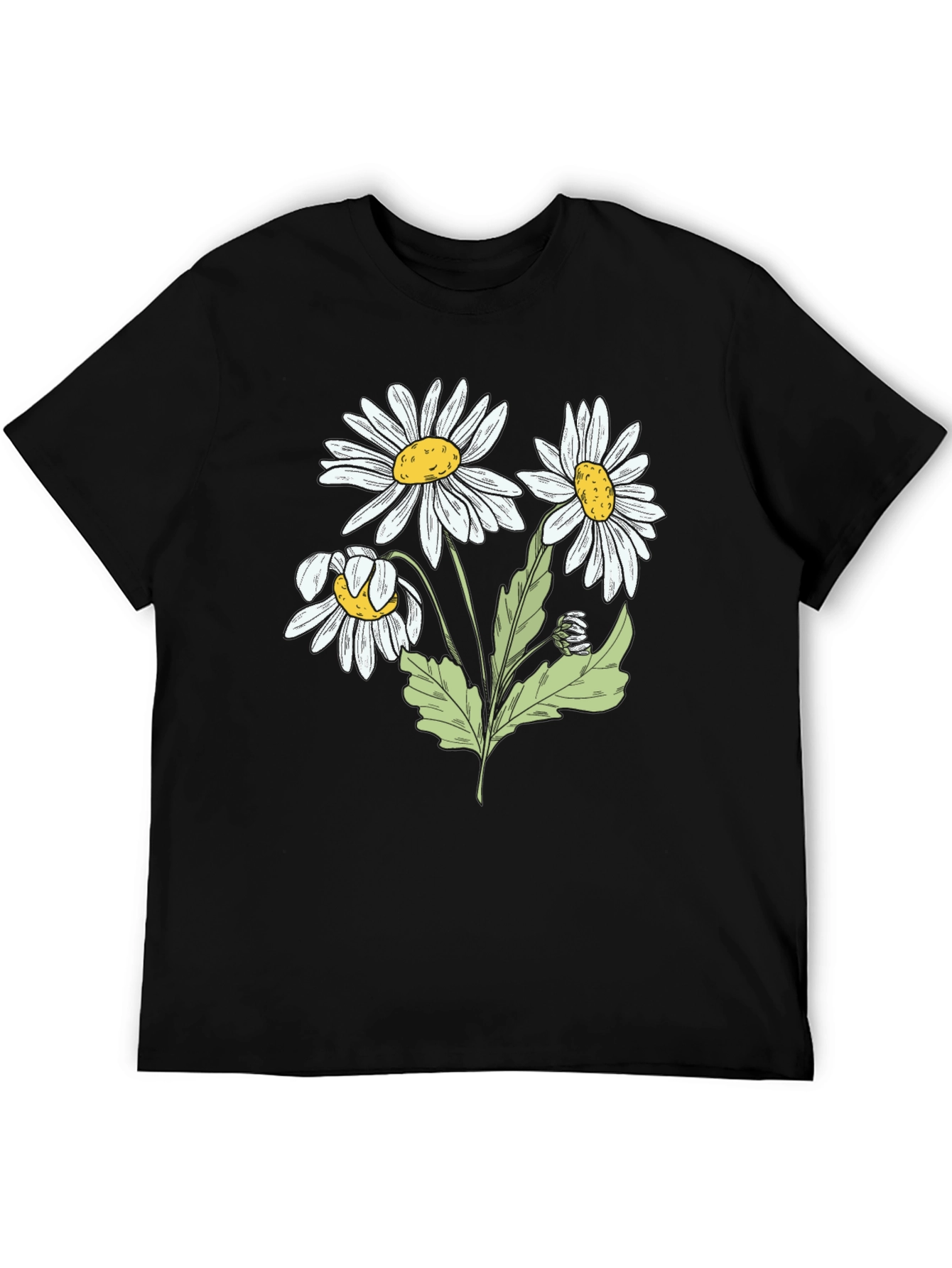 Daisy Graphic Print Black Cotton T-Shirt