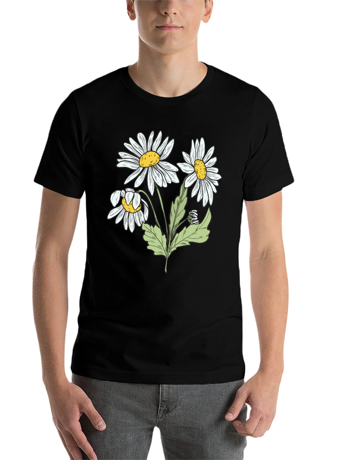 Daisy Graphic Print Black Cotton T-Shirt
