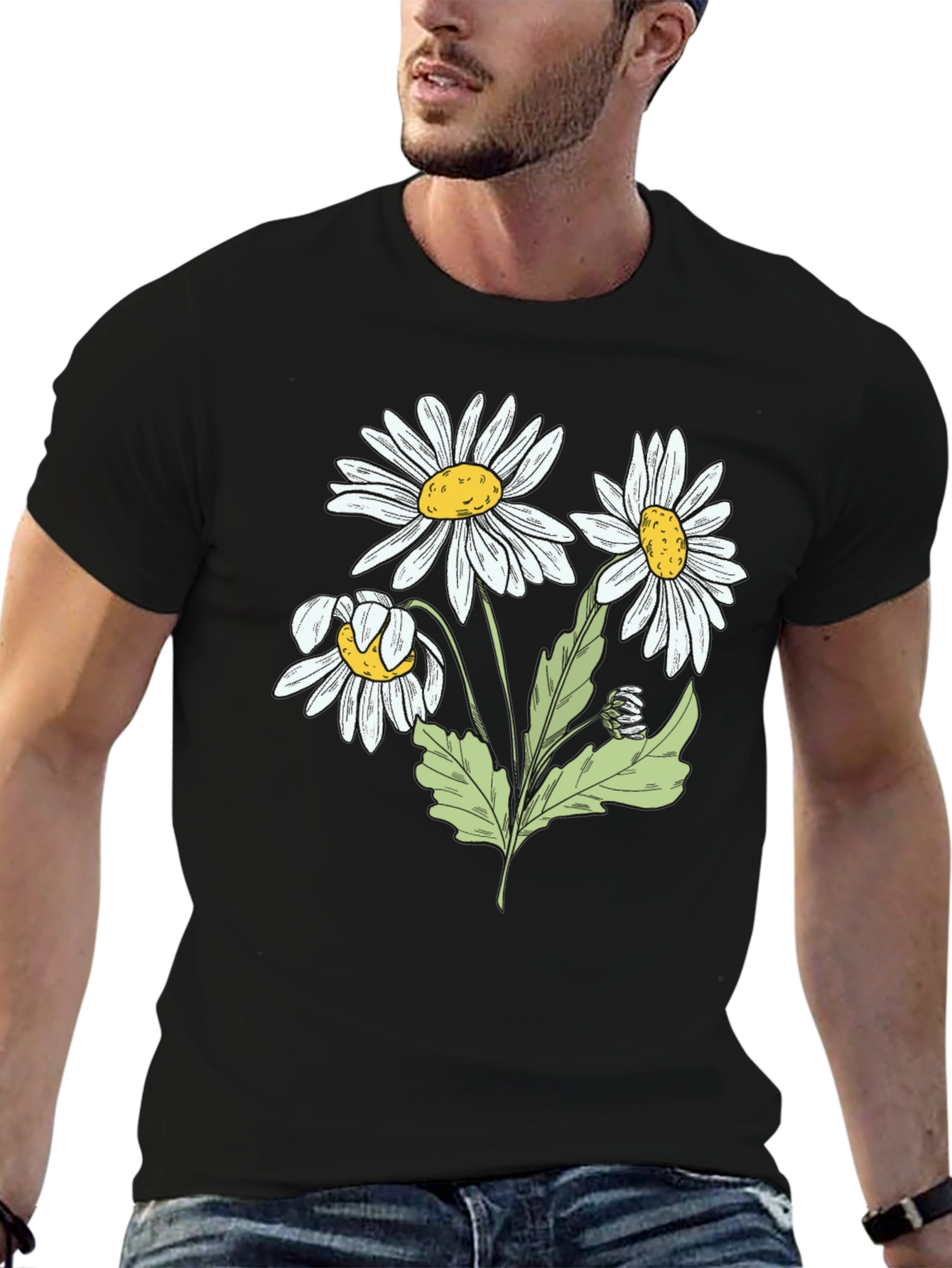 Daisy Graphic Print Black Cotton T-Shirt