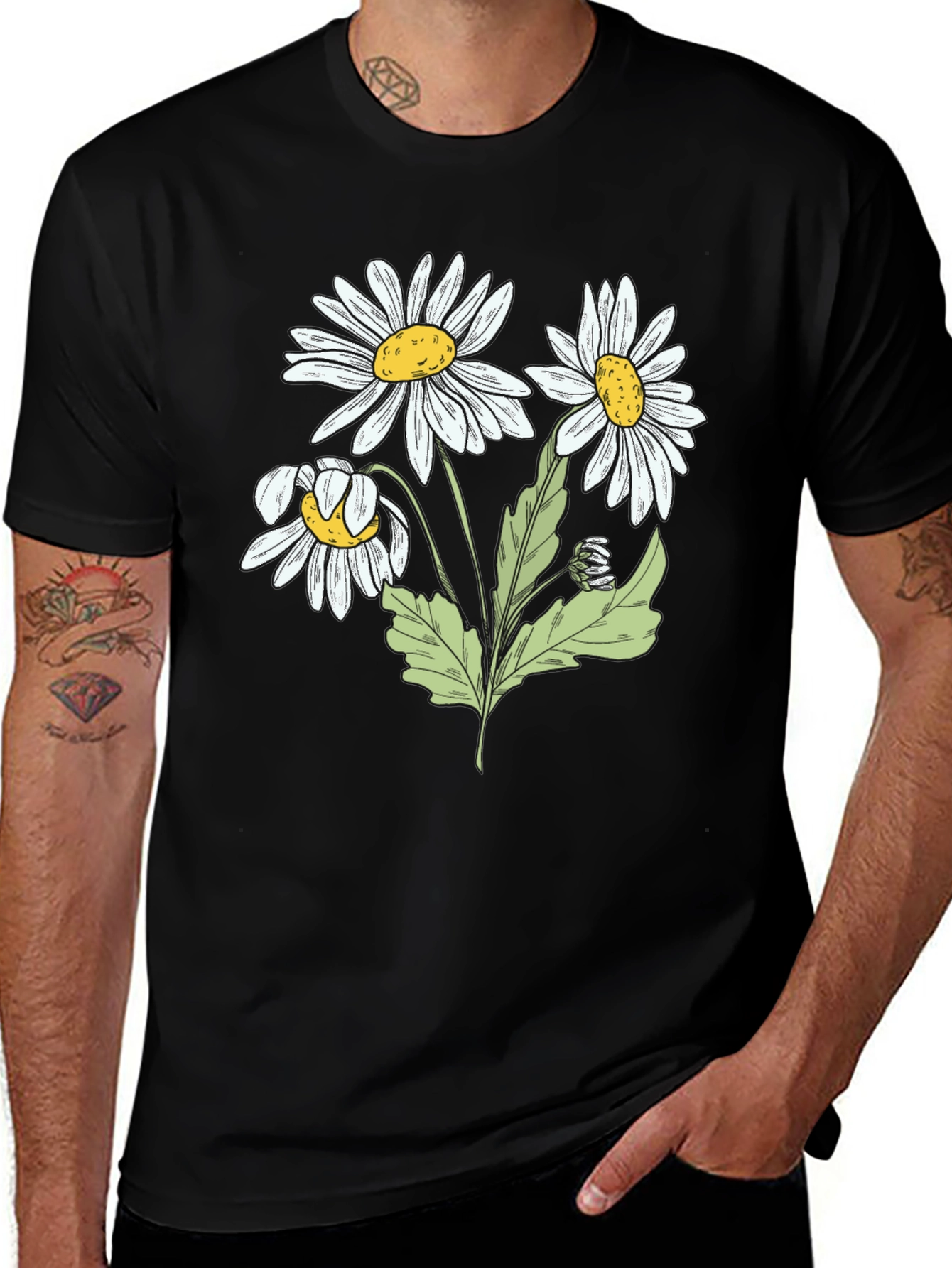 Daisy Graphic Print Black Cotton T-Shirt