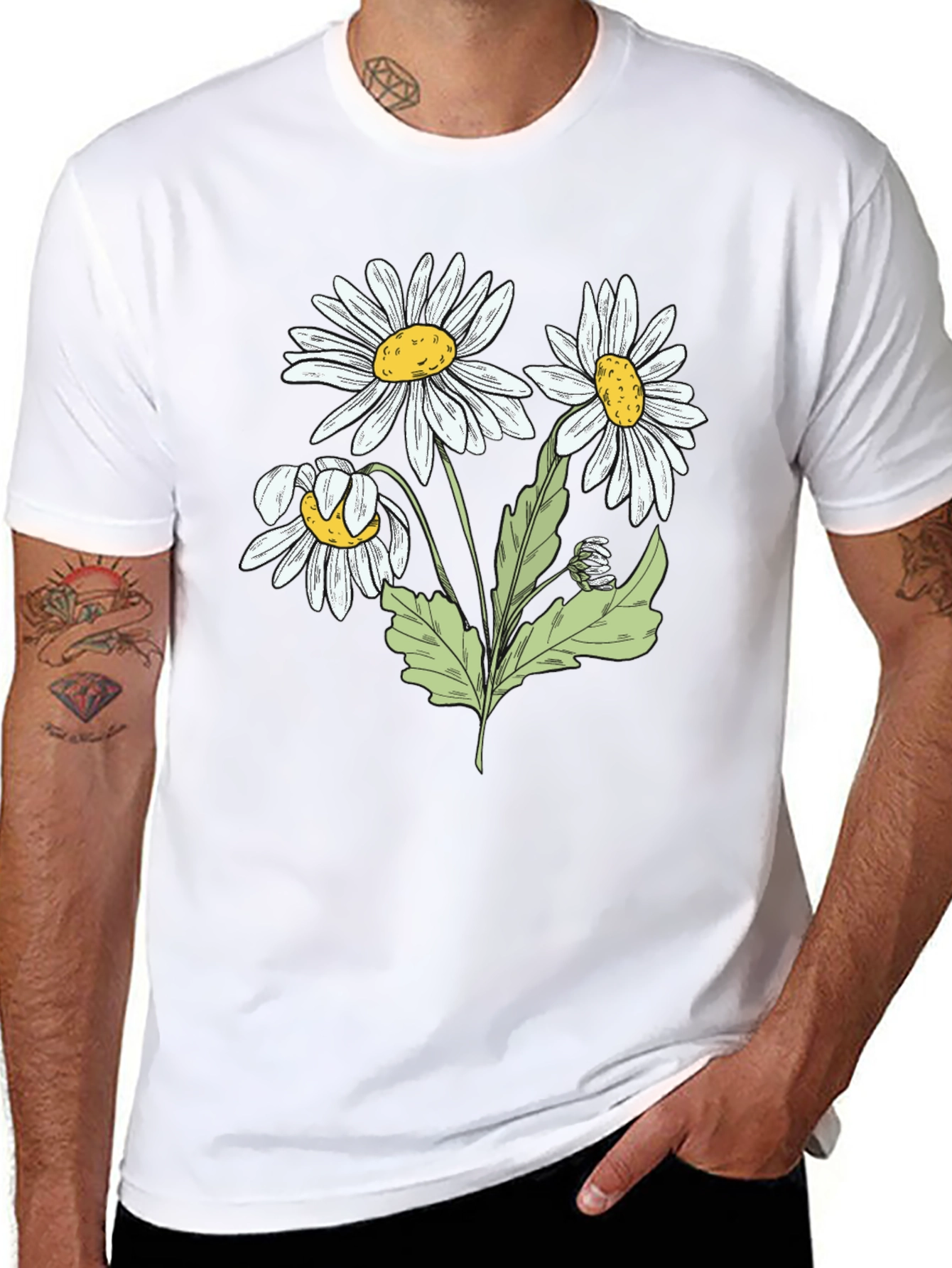 Daisy Graphic Print Black Cotton T-Shirt