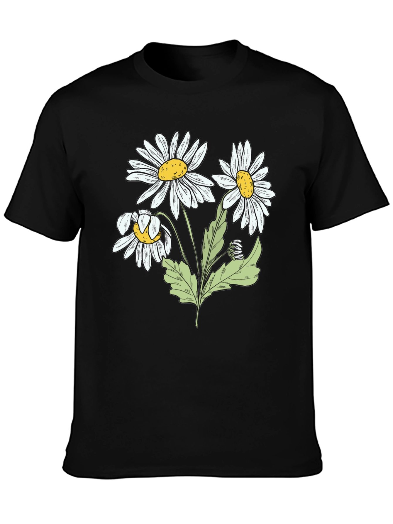 Daisy Graphic Print Black Cotton T-Shirt