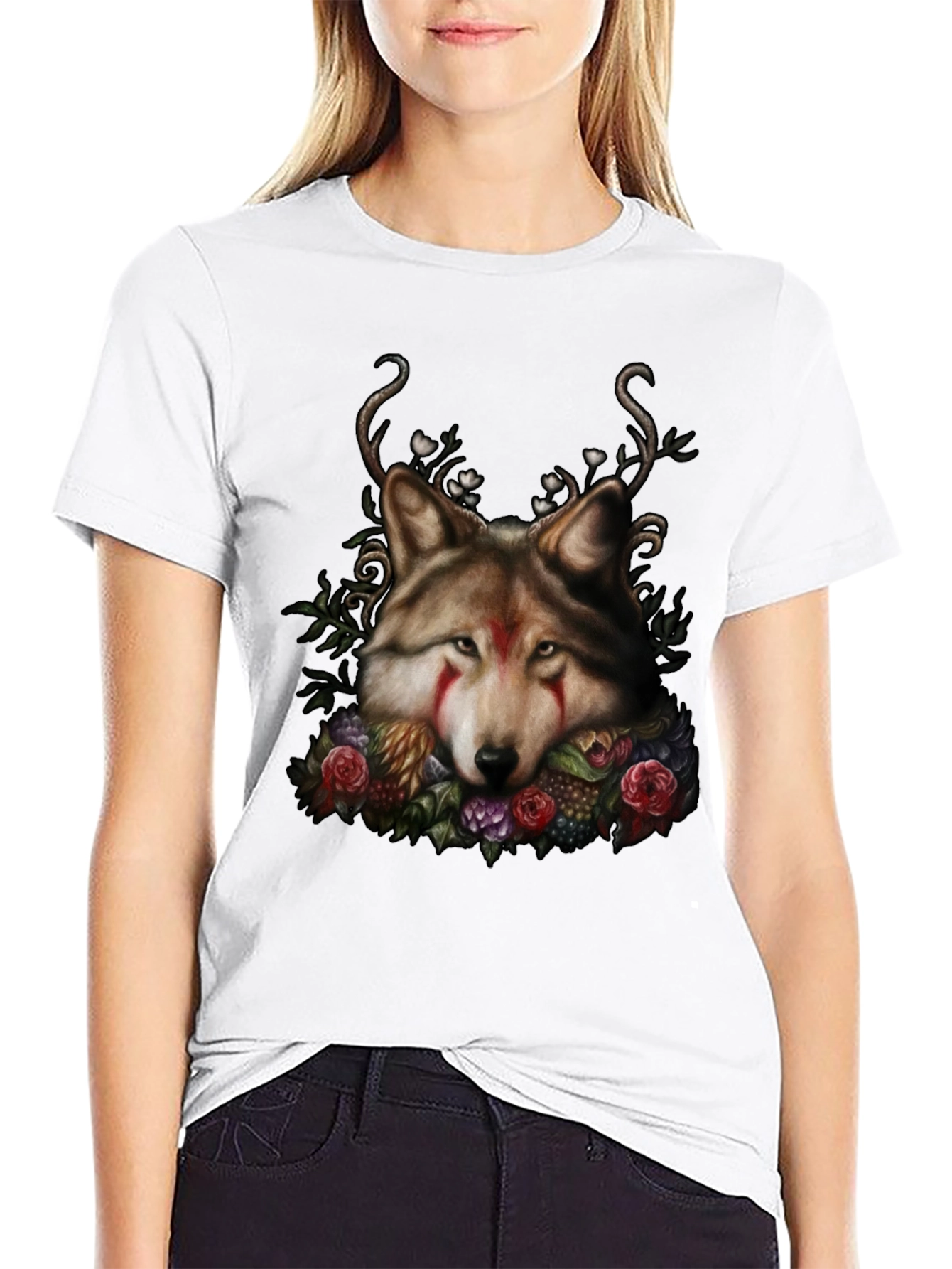 Wolf Floral Black T-Shirt