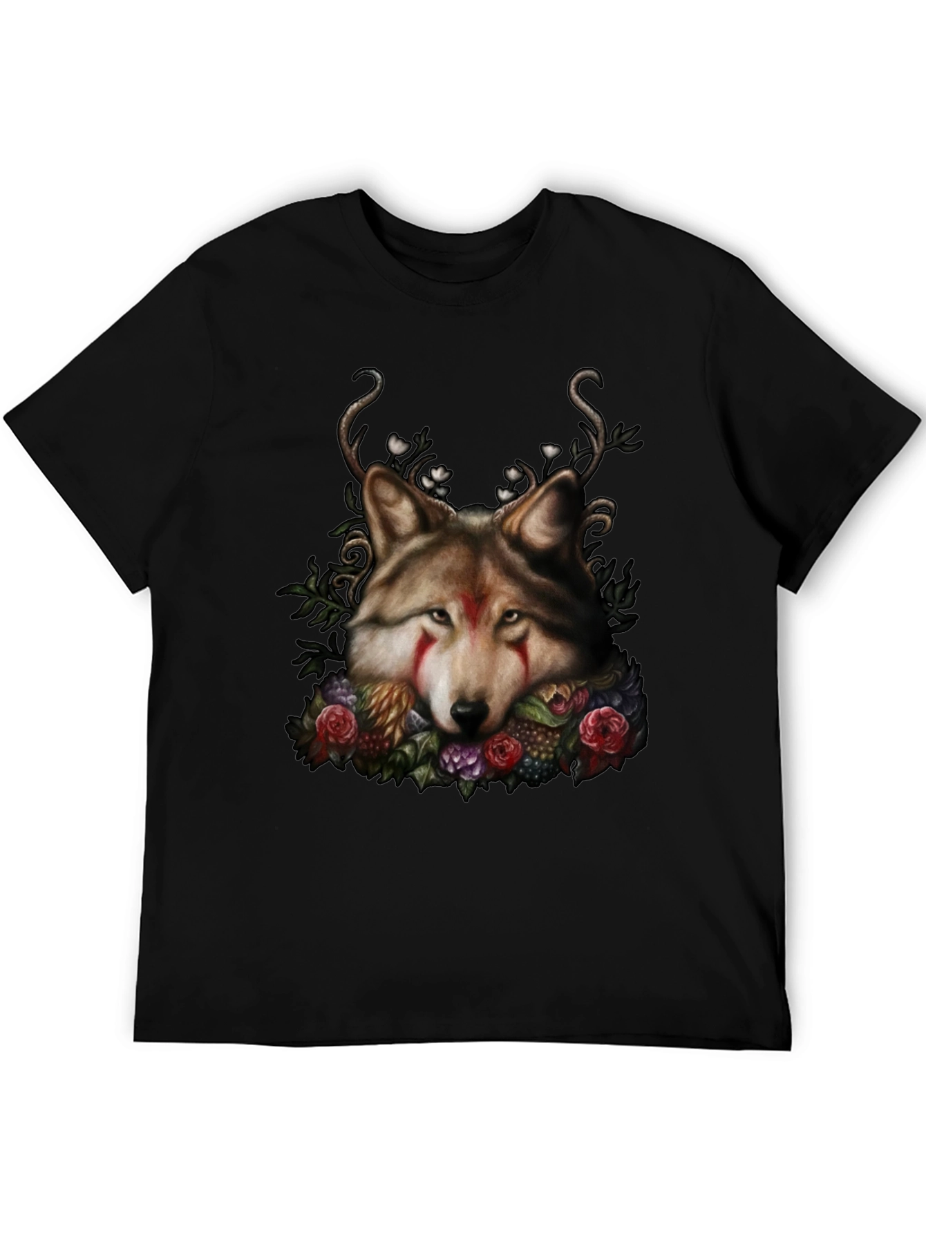 Wolf Floral Black T-Shirt