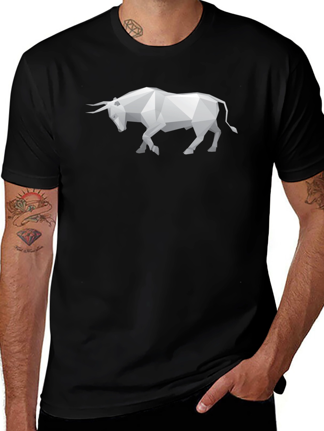 Geometric Bull Graphic Tee - Stylish Black T-Shirt