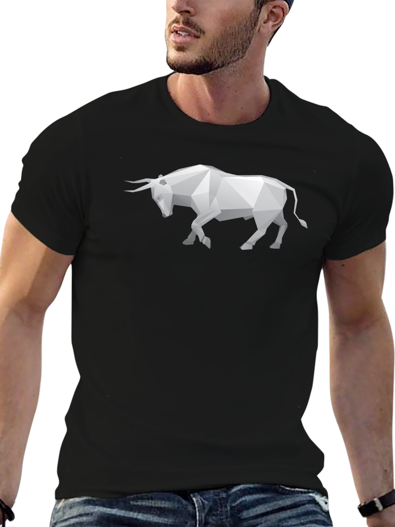 Geometric Bull Graphic Tee - Stylish Black T-Shirt