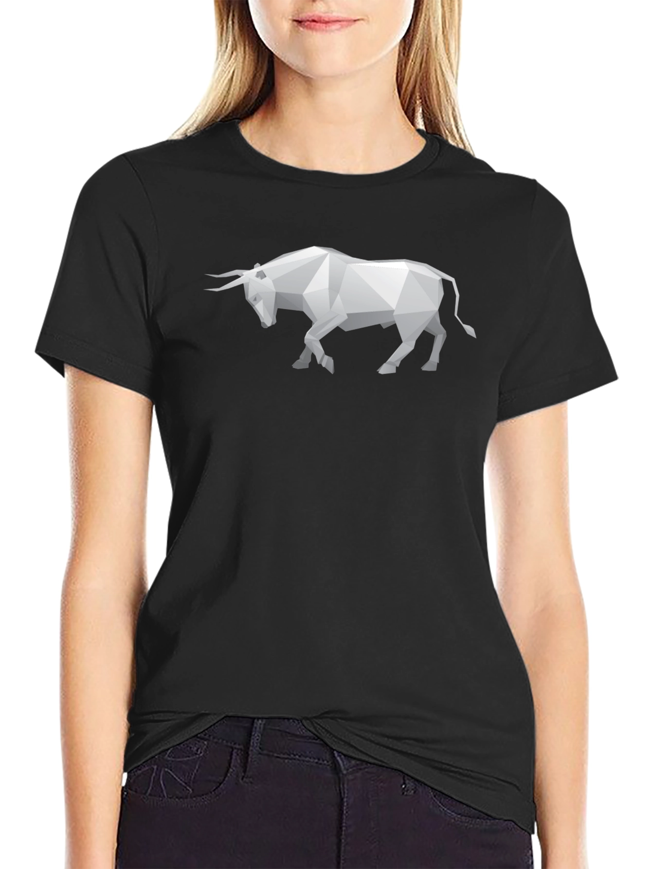Geometric Bull Graphic Tee - Stylish Black T-Shirt