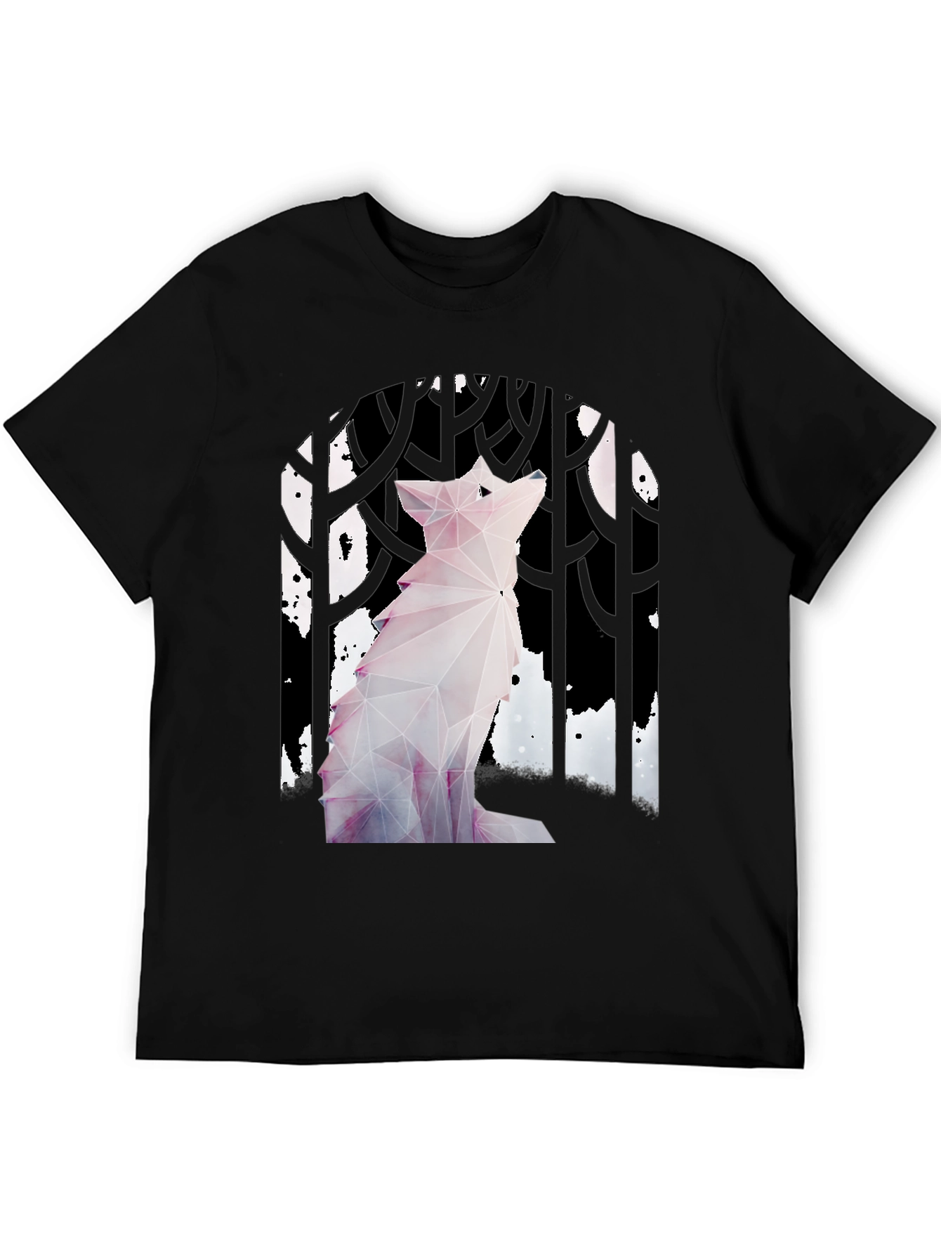 Geometric Wolf Graphic Tee - Black Cotton T-Shirt