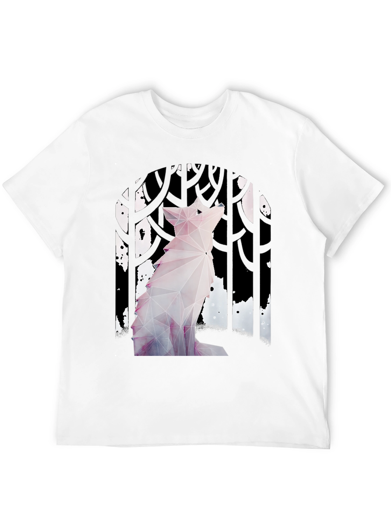 Geometric Wolf Graphic Tee - Black Cotton T-Shirt