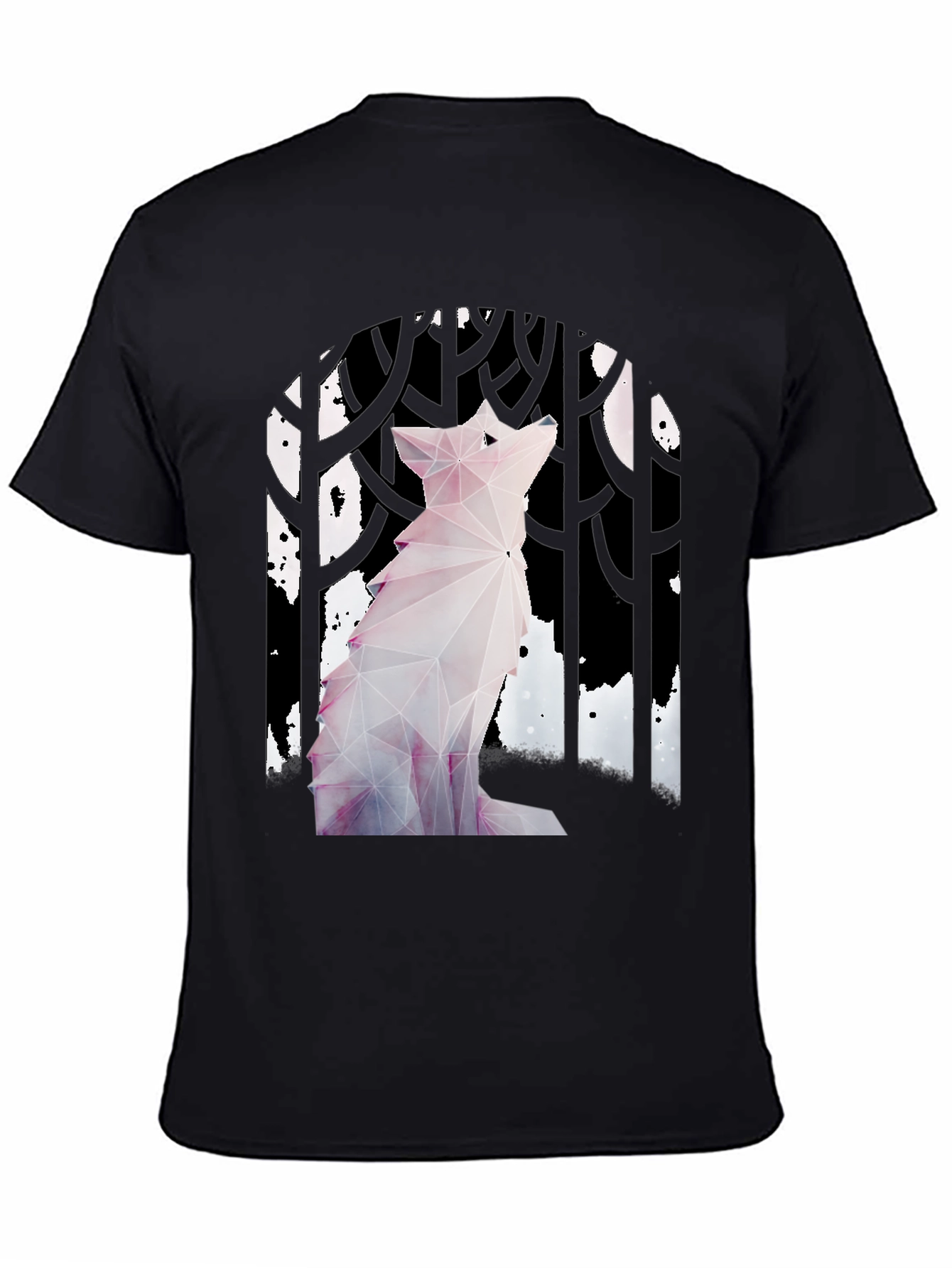Geometric Wolf Graphic Tee - Black Cotton T-Shirt