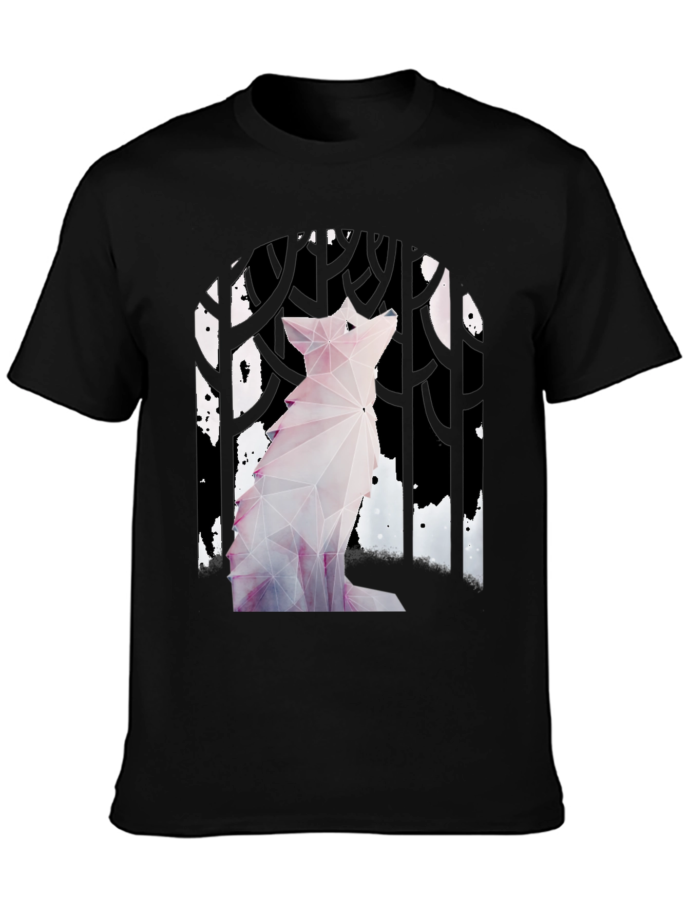 Geometric Wolf Graphic Tee - Black Cotton T-Shirt