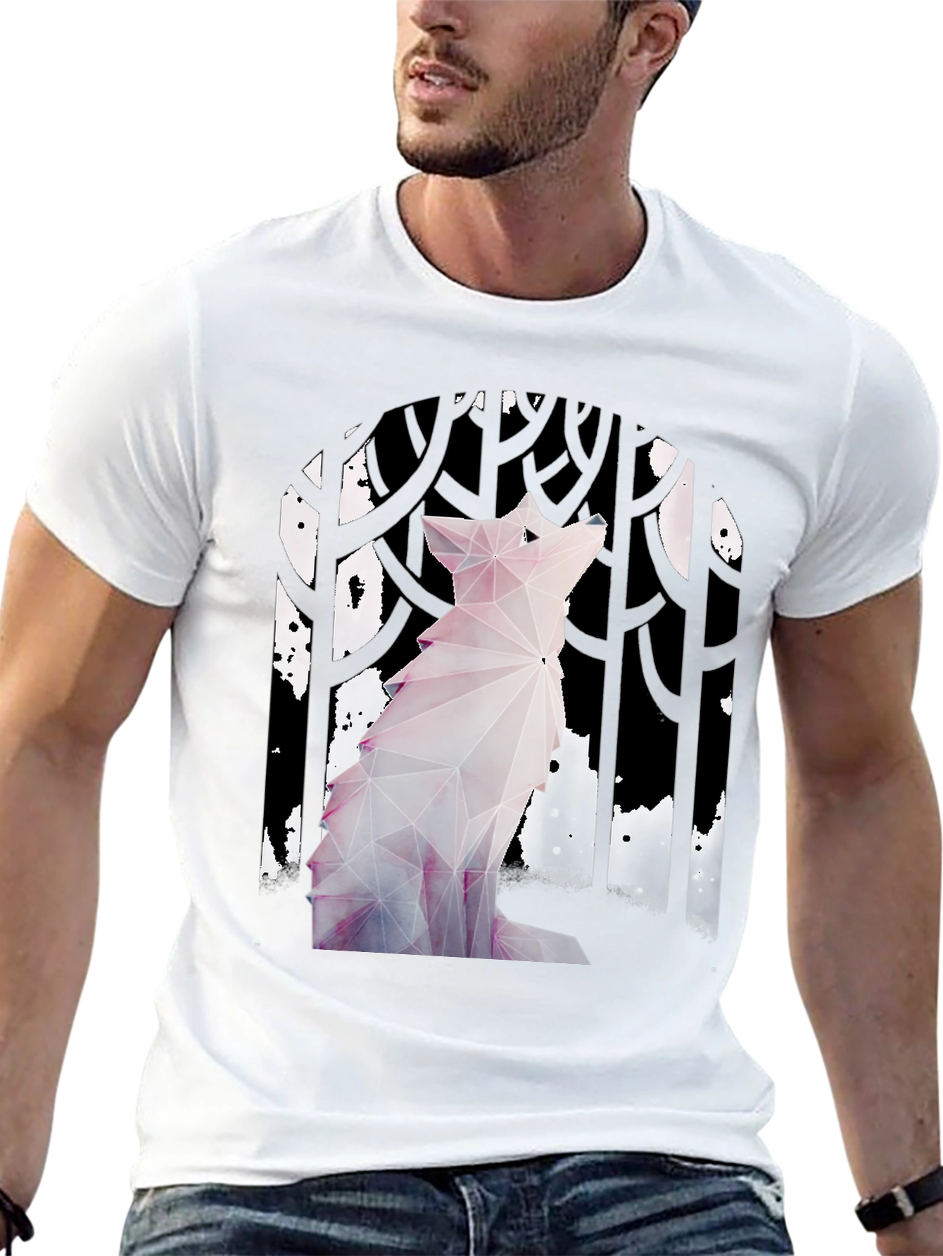 Geometric Wolf Graphic Tee - Black Cotton T-Shirt