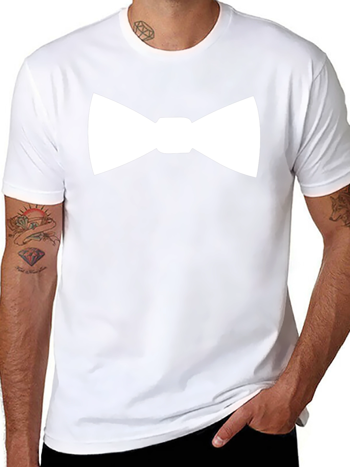 White Bowtie Black T-Shirt